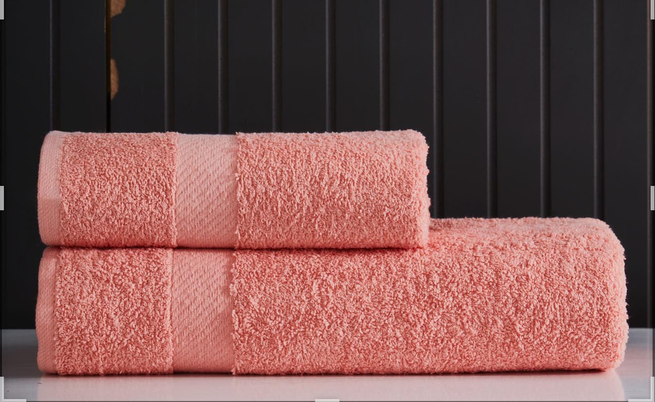 Bath Towel Set - 2 Piece Orange Towel Set with 1 Bath Towel 55x35 1 Hand Towel 35x19