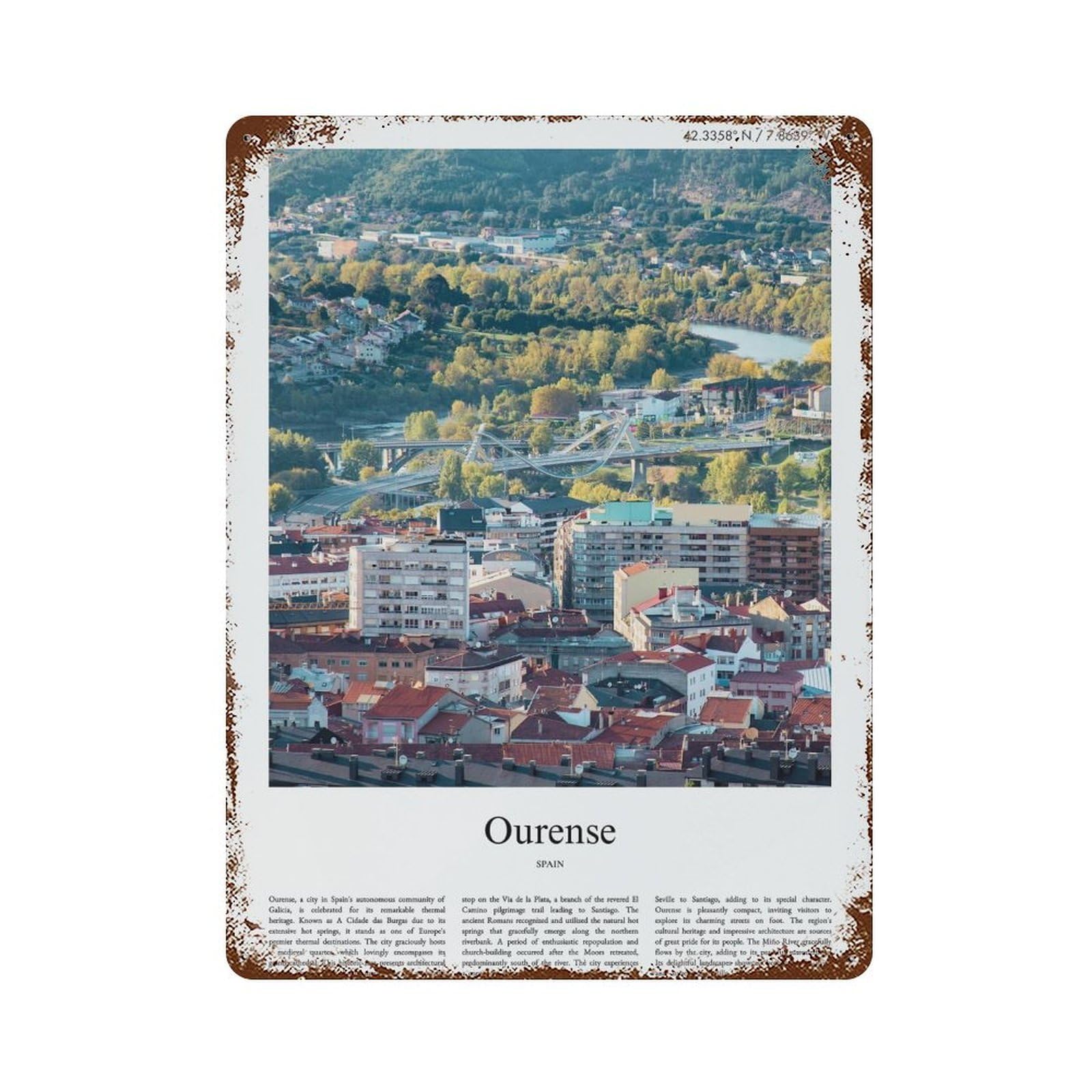 xiaoxiaoshen Ourense Spain City Scenery Wall Decor Art Metal Tin Poster Modern Home Decor Art Home Bar Shop Decorations Vintage Sign 40x30cm