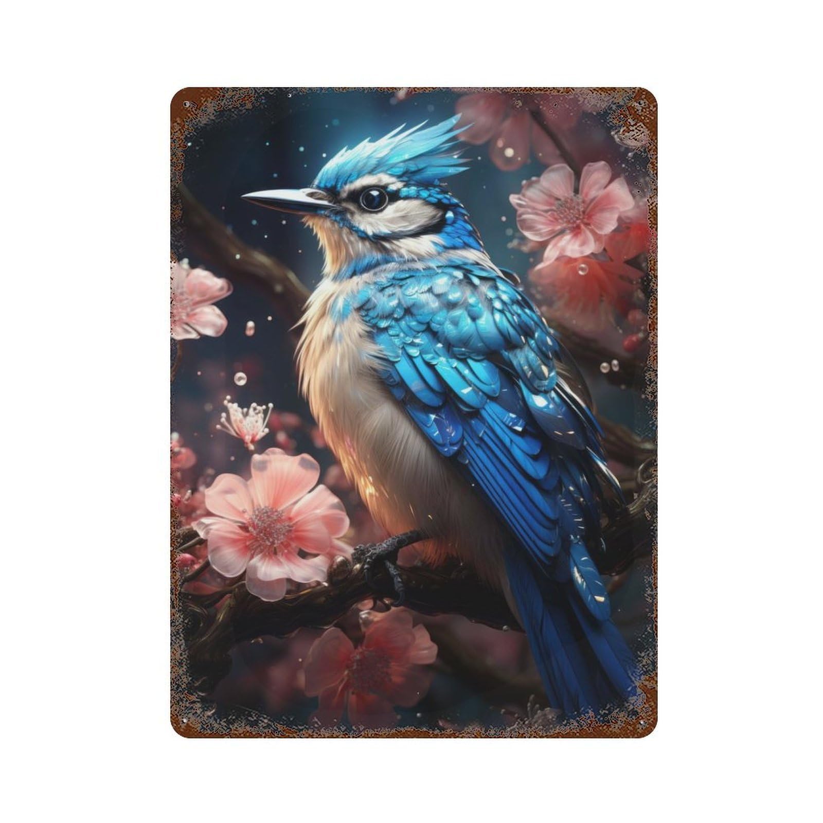 Garage Style Blue Jay Rusty Metal Tin Sign 15.7"x11.8", Farmhouse Wall Decor for Bar And Workshop