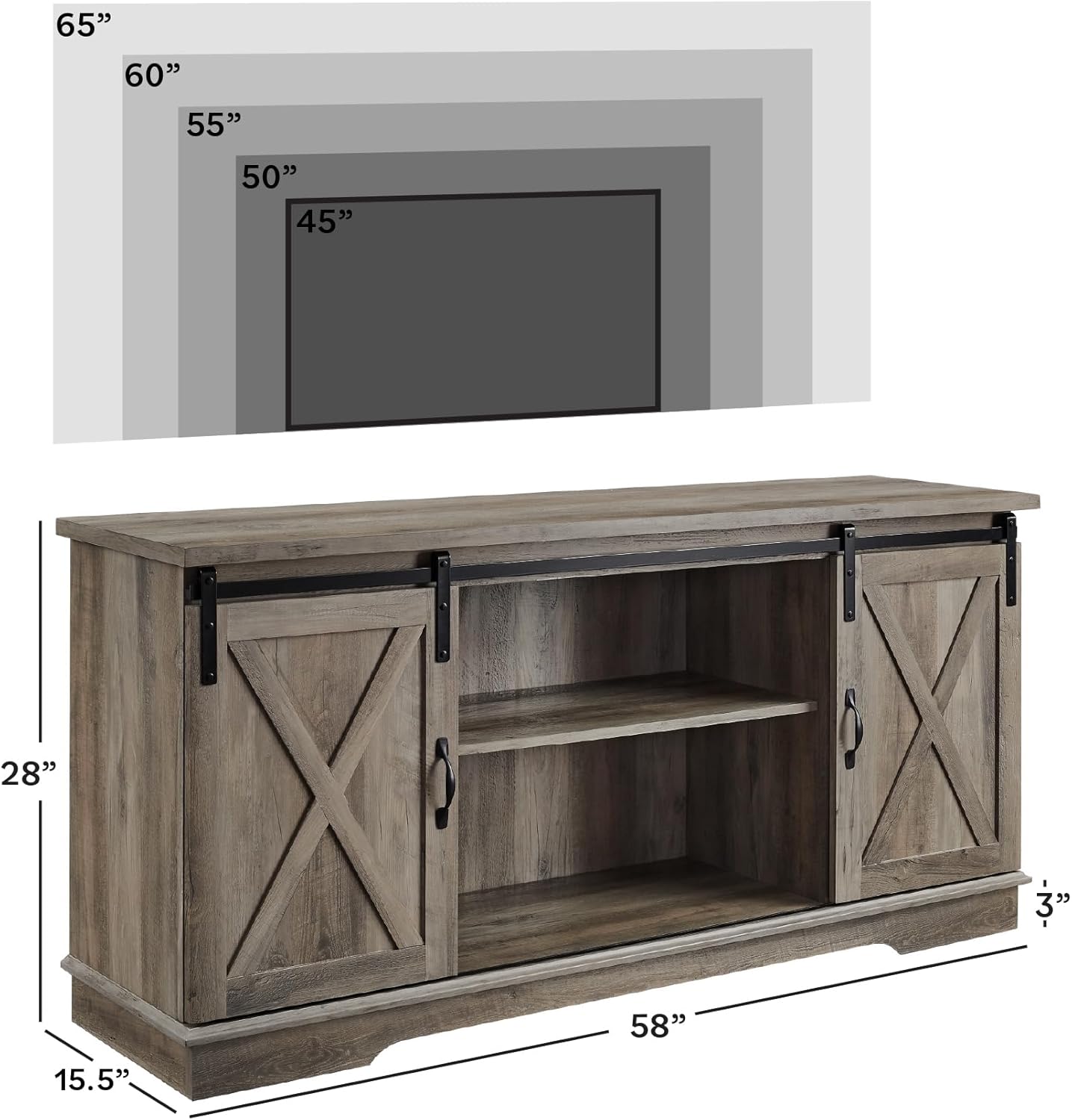 Walker Edison Richmond Modern Farmhouse Sliding Barn Door TV Stand for TVs up to 65 Inches, 58 Inch, Grey Wash
