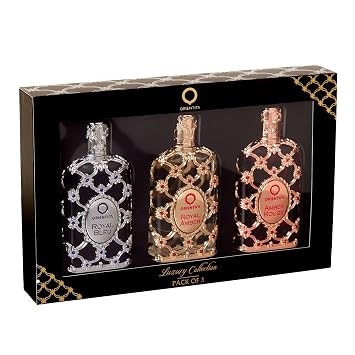 Orientica Luxury 3-Pack Perfume Gift Set - Amber Rouge, Royal Amber, Royal Bleu - Vanilla & Woody Mens Cologne - Arabic Perfume for Men & Women - Perfumes Arabes Para Hombres y Mujer 1oz/30ml Each