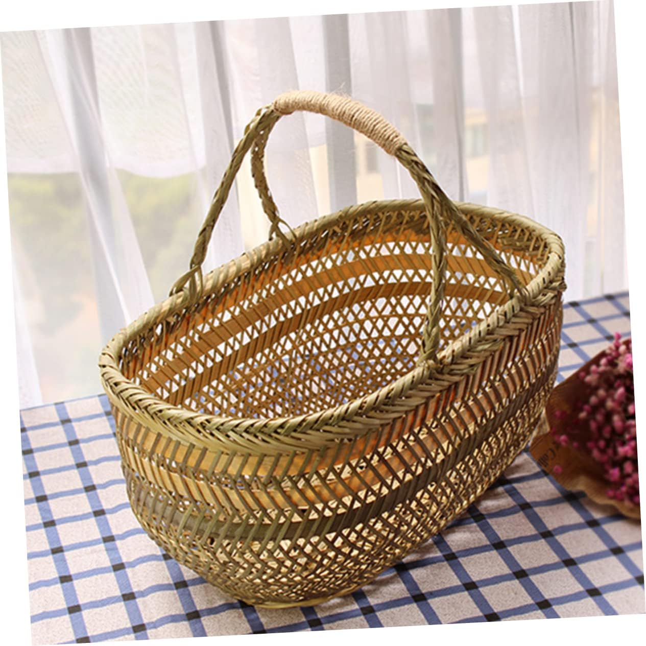 VICASKY Handheld Fruit Basket with Handle Woven Vegetable and Egg Storage Holder Small for Kitchen Picnic and Home Decor and Practical Multipurpose Basket Random Color