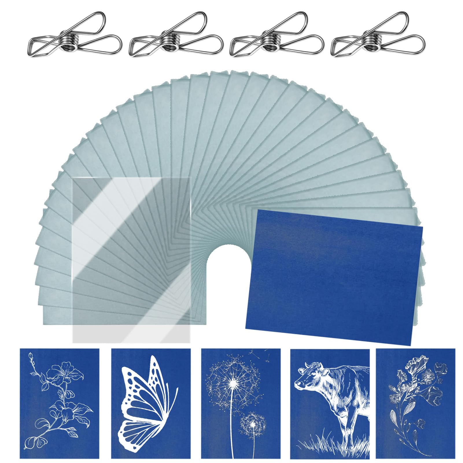 Briking Cyanotype Paper Kit - 32PCS A4 High Sensitive Sun Art Paper Kit with Acrylic Panel and 4 Clips
