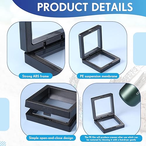 Miniatura 4 de 60 piezas de caja de exhibición flotante 3D con película PE, caja de almacenamiento para joyas, marco de exhibición de monedas, soportes para
