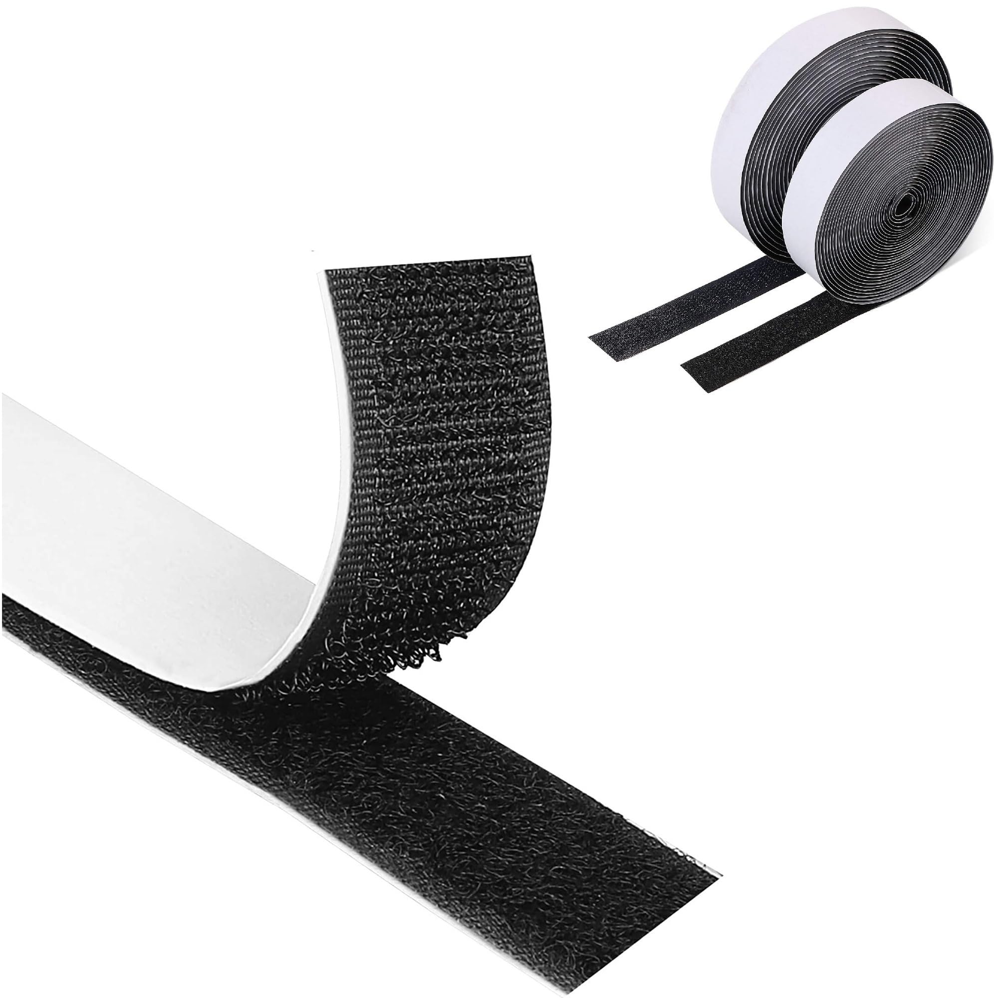 Adhesivo Fuerte Hook Y Loop Cinta adhesiva mágica de 20mm, autoadhesiva, adhesivo doble cara extrafuerte con almohadilla, cierre gancho y bucle esponjoso, color negro(25Meter)