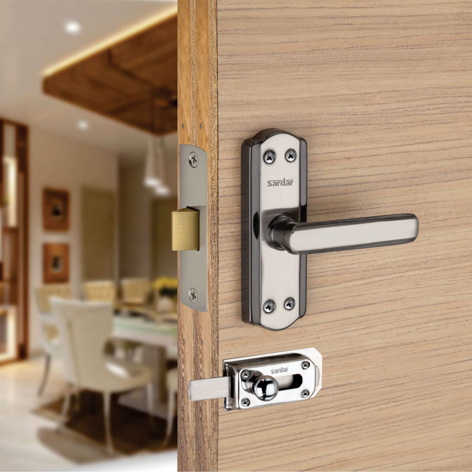 SARDAR Jewel 5 inch Black Silver Iron Baby Latch| Bathroom Door Handle| Mortise Door Handle with Baby Latch| Keyless Handle Bathroom| — Amazon image 2