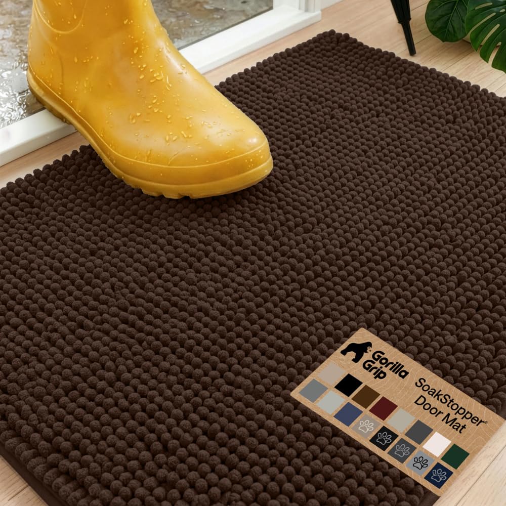 GORILLA GRIP SoakSTOPPER Dog Door Mat, Machine Wash and Dry, 24x17 Brown