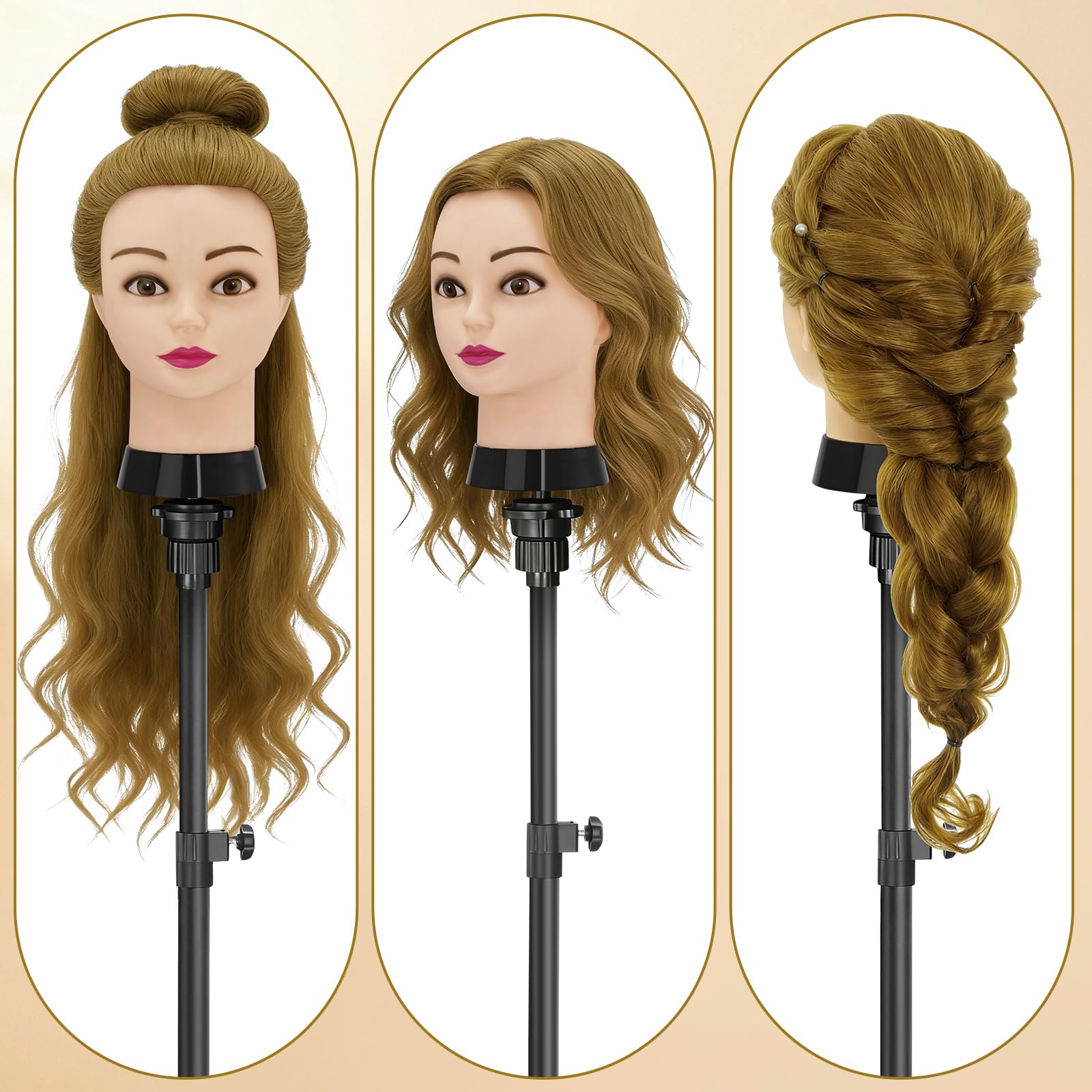 Frisierkopf,80% Puppenkopf Echthaar Blonden Haare,24 Zoll Puppe Übungskopf zum Frisieren,Trainingskopf Friseur Frisuren Puppe mit Tischklemme & Flechtset,Styling Mannequin Kopf für Friseur