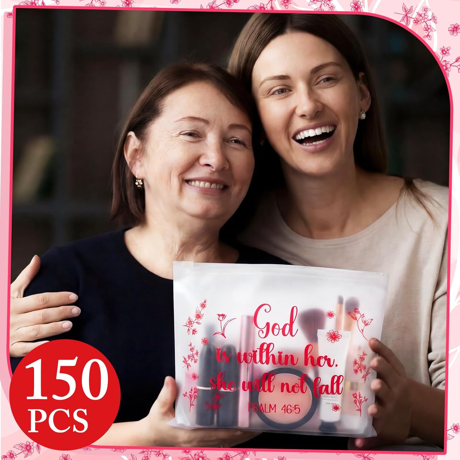 Kacctyen 150 Pack Woman of Faith EVA Bags Gift Bulk God Is Within Her She Will Not Fall Church Woman Party Favor Mom Group Mother's Day Christian Reusable Clear Pouches with Zipper Waterproof Bag
