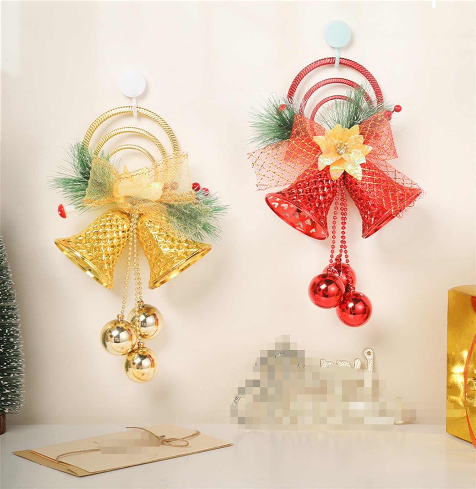 Campanelle Natale Campana Natalizia in Plastica, Ornamento da Appendere con Foro for L'Albero di Natale Decorazioni(Yellow)