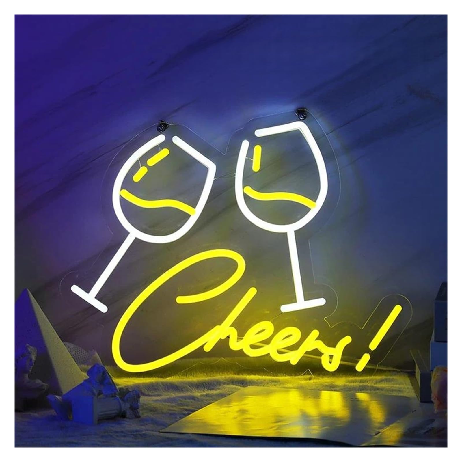 SHOUXI Sign Lamp Cheer Beer Bar Neon Sign Wine Glasses Party Decoration Lamp Nightlight for Restaurant Shop Hanging Wall 31cmx38cm(B)