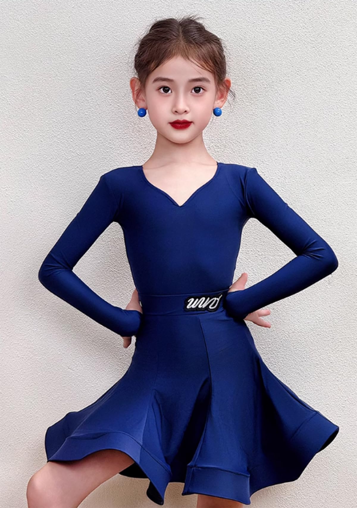 Vestido Profesional de Baile Latino para niñas Ideal para Tango Salsa Samba y Bailes de salón Traje para competición o presentación en el Escenario,Navy Blue,130cm