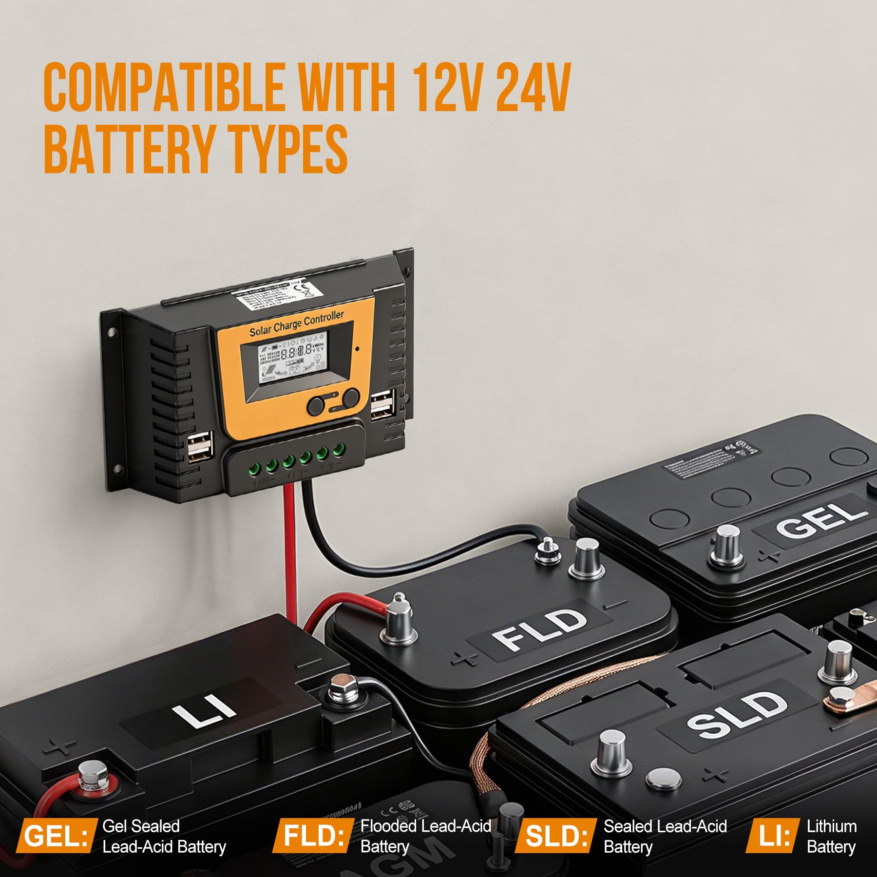 20A Solar Laderegler 12V 24V Mit Bluetooth, PWM 20A Solarladeregler mit Temperatursensor LCD Anzeige und 4 USB Ports,Geeignet 12V 24V LI SLD FLD GEL AGM Batterie