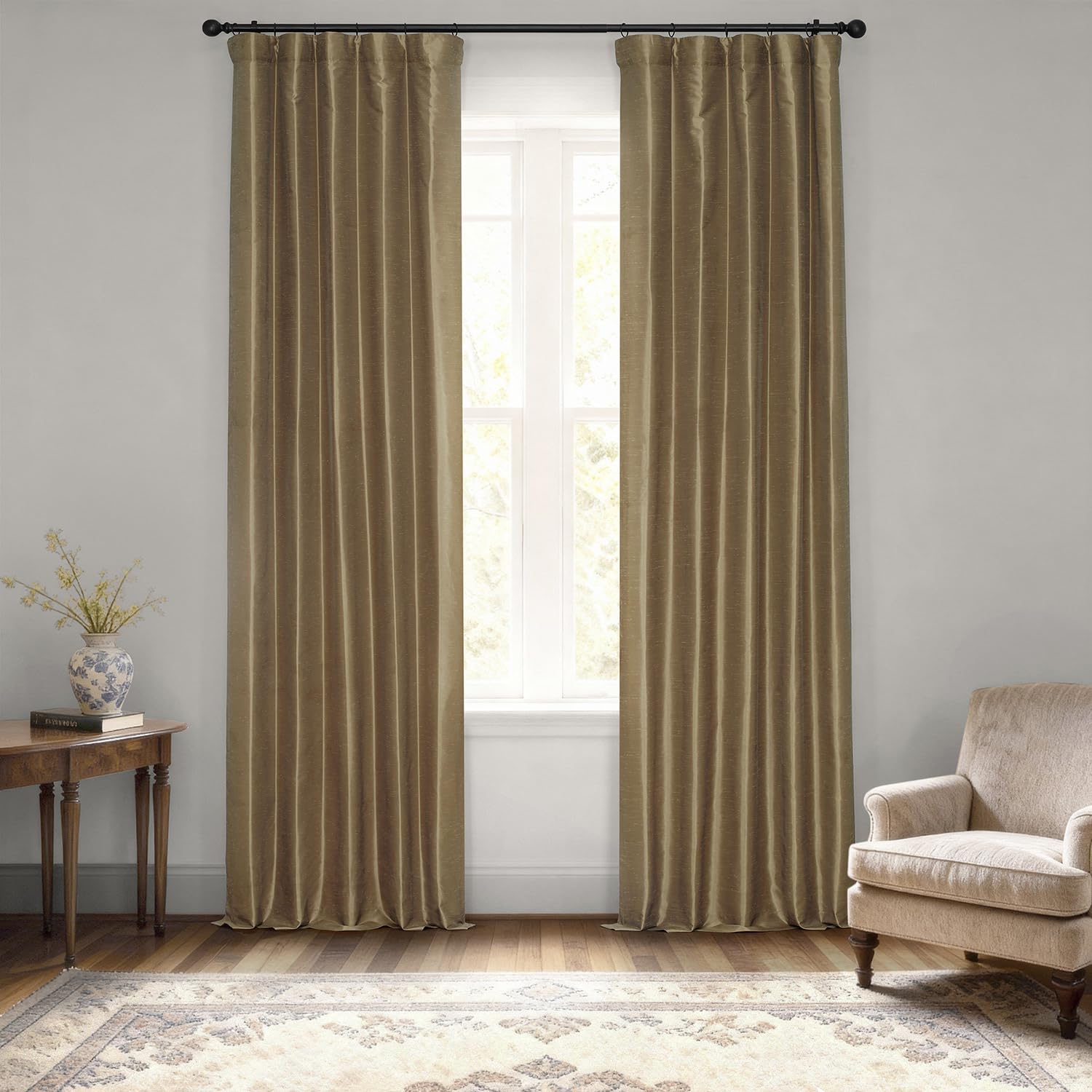 HPD Half Price Drapes Blackout Vintage Textured Faux Dupioni Curtain (1 Panel), Polyester & Polyester Blend, Flax Gold, 50 X 108