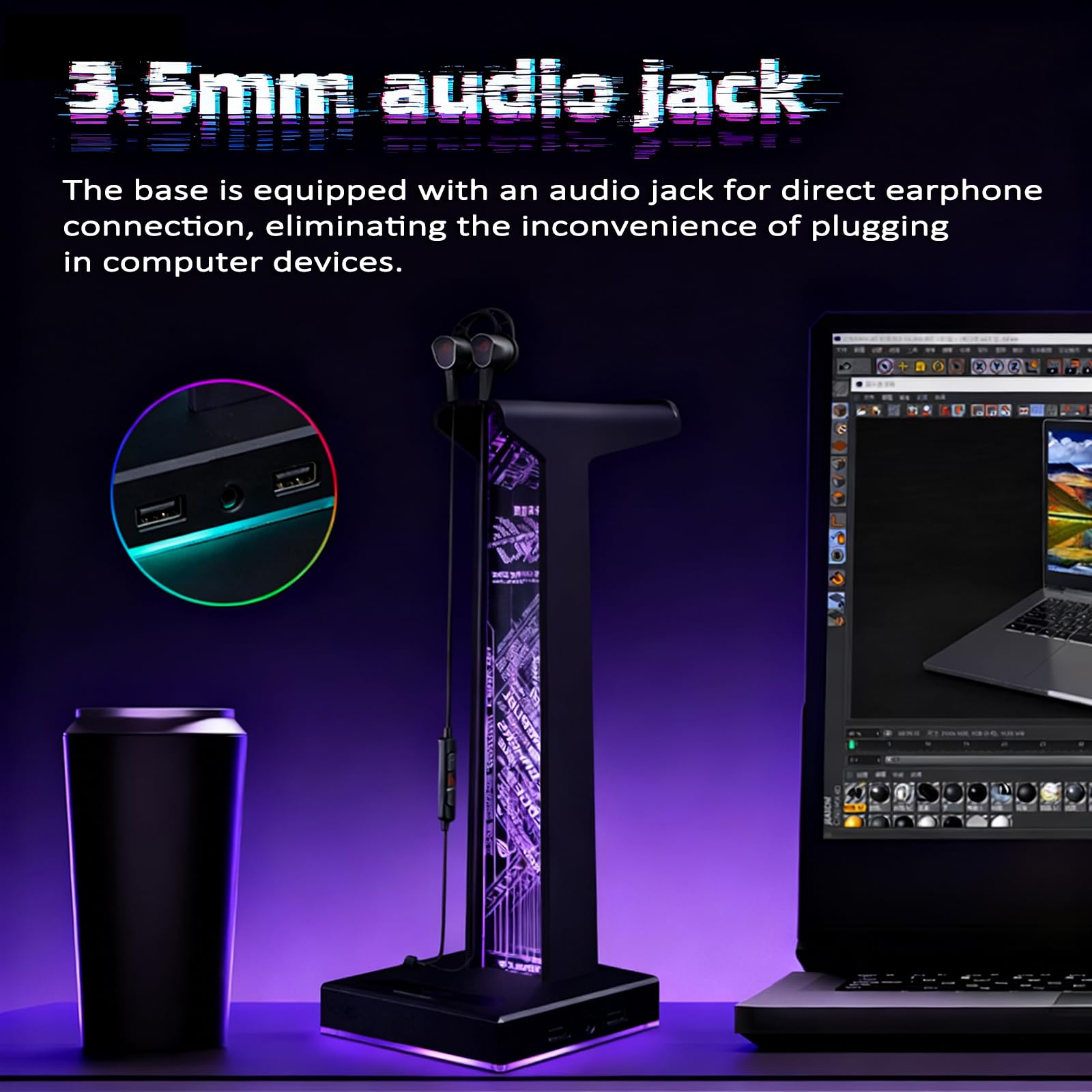 Supporto per cuffie da gioco, supporto per cuffie LED RGB con porta USB e audio, supporto touch, 10 illuminazione RGB commutabile - Accessori per giochi per computer