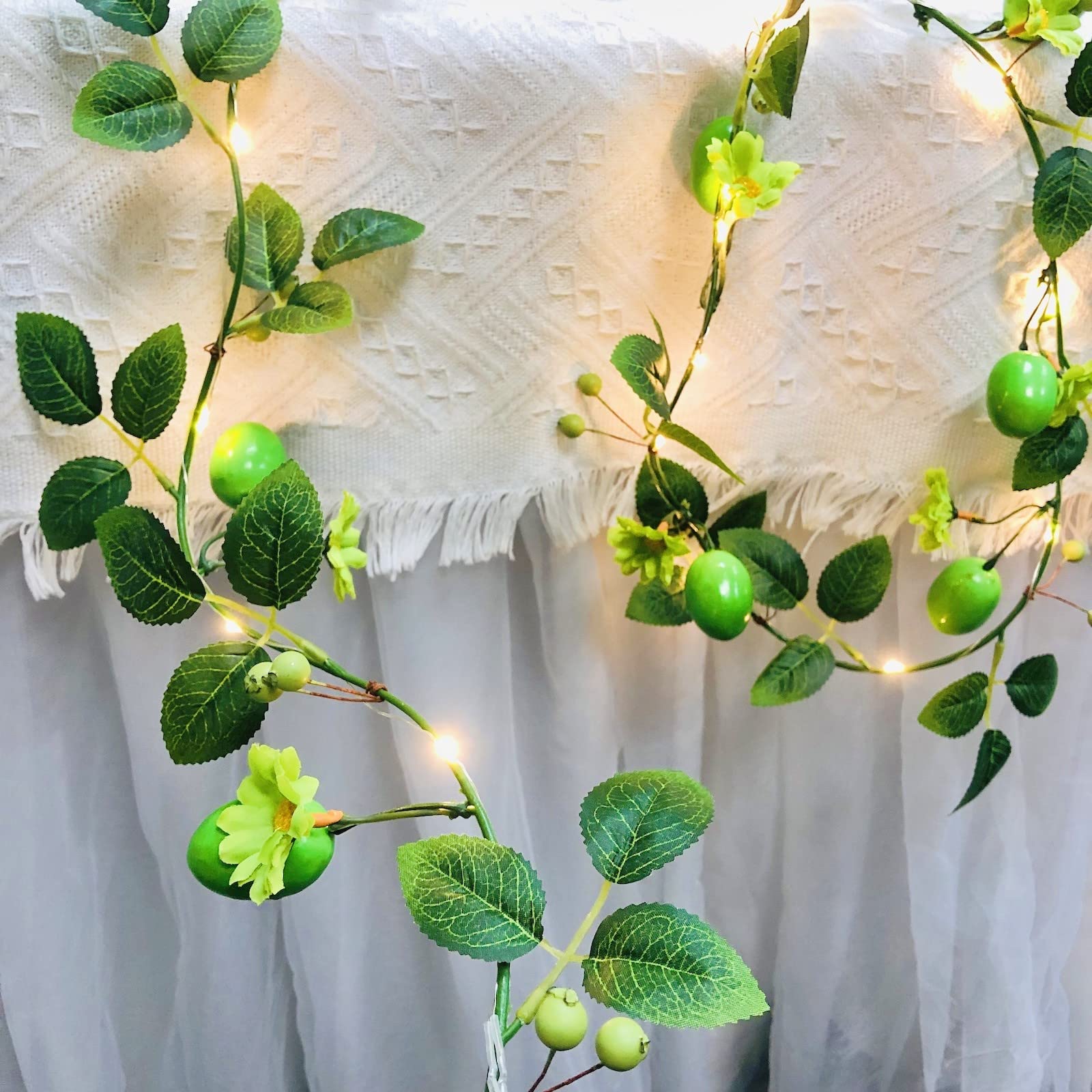Riaxuebiy Daisy Fairy String Lights 2M Lemon Vine Lights Artificial Flower Fruit Garland with LED Silver Wire Light Strings for Christmas Wedding Bouquets Home Window Decoration (2Pack, Green)