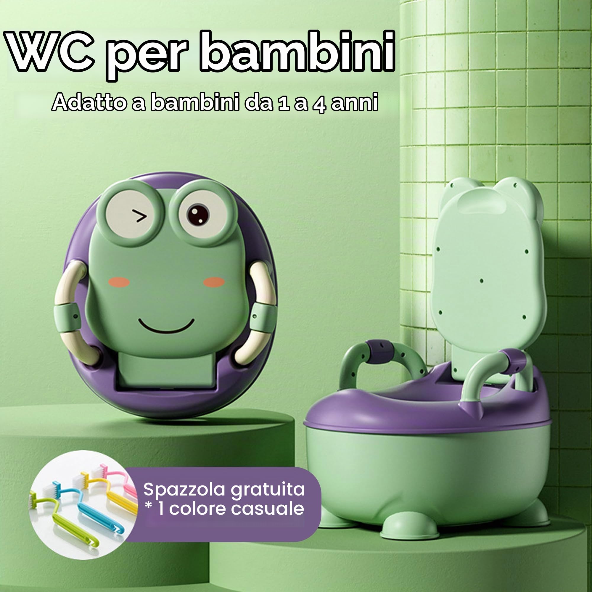 SUQ Vaso per bambini, Bambini Potty Training Toilet Seat con Splash Guard, Fun Kids Toilet Seat, Vaso Training Toilet per ragazzi e ragazze, con 1 spazzola, Incoraggiare la pratica neonati(Verde)