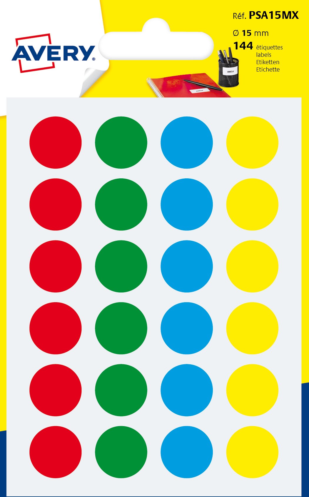 Avery 144 Circle Stickers, 15mm Diameter, Assorted Small Round Dot Adhesive Labels