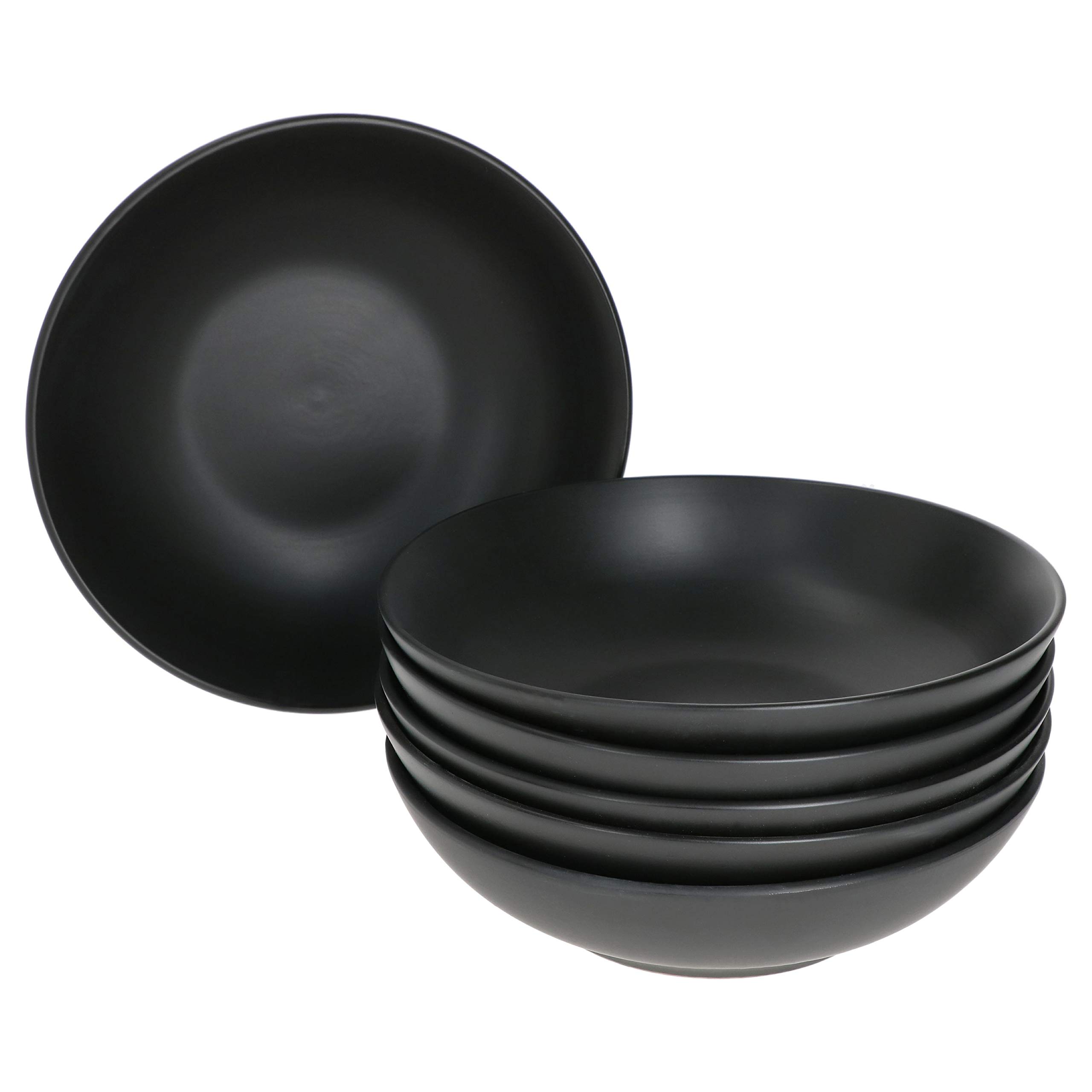 MamboCat Lampart Nero 6x Suppen-Teller Schwarz I Tiefe Teller Set für 6 Personen I Suppenteller im Modernen Ethno-Stil I Pasta-Bowl & Müsli-Schale Groß I Steingut Schwarz Matt 6 Stück Sport