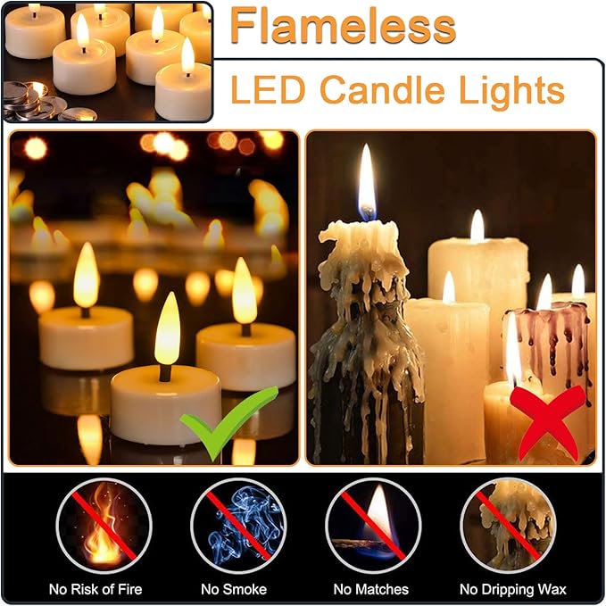 HoneTeek LED Tea Light Flameless Candles Flicker with Timer (6 Hours on and 18 Hours Off) for Home Party Decor Festival Holiday Cellection, Warm White Pack of 12 photo 6