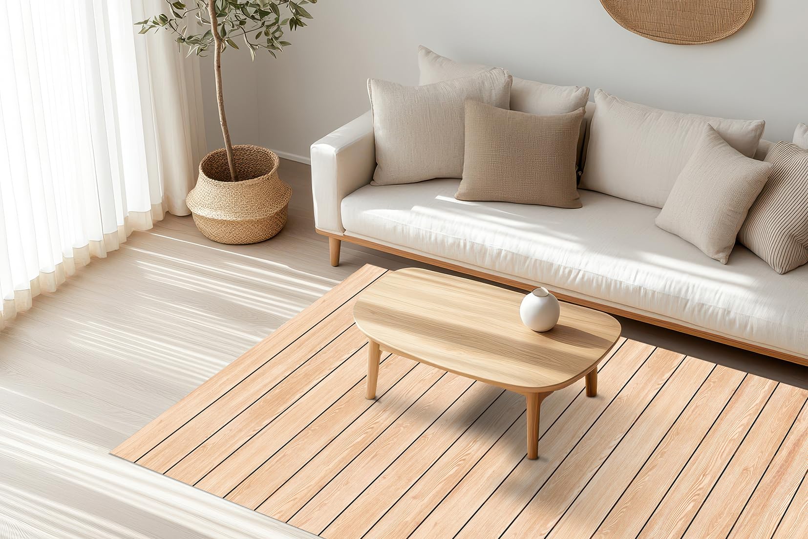 DobleUve Estudio Alfombra Vinílica Madera Color Beige 80x200 cm | Vinilo para Salón y Cocina | Suelo Lavable Antideslizante para Verano