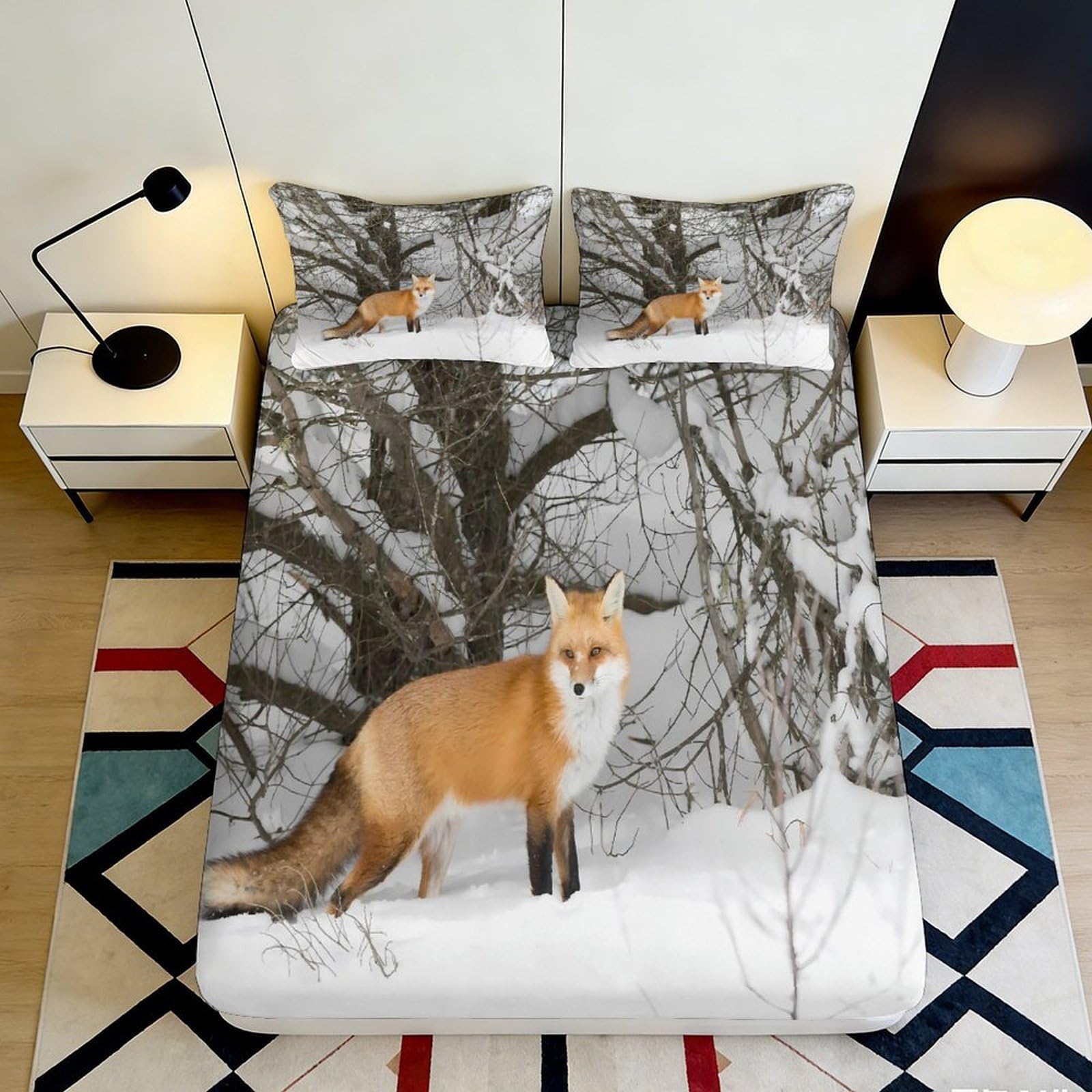 Uxinyoume Style-6 3D Printed Fox Forest Fitted Sheet Microfiber Anti-Slip Winter Bed Cover For Bedroom Guest Room Decor Easy Care 90X200x25cm