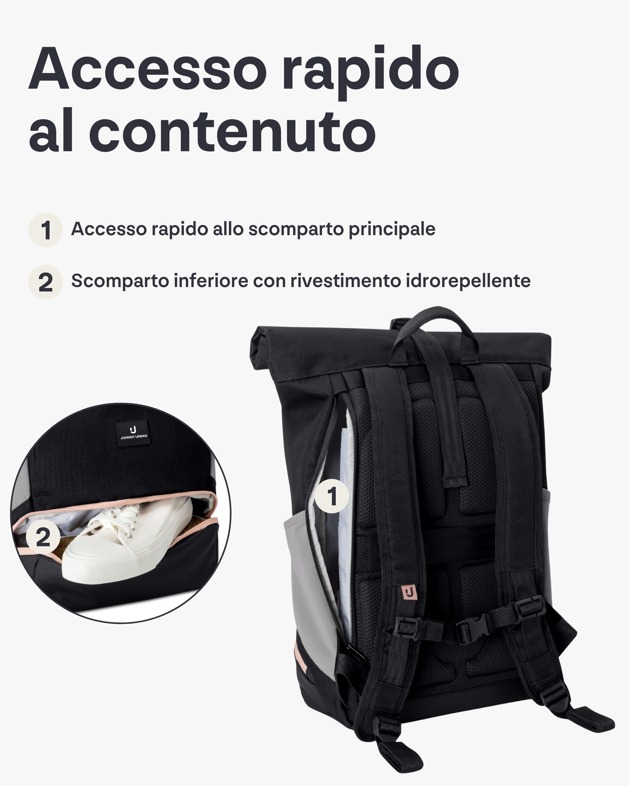 Johnny Urban Zaino Porta PC Donna e Uomo - Allen Medium - Rolltop per Lavoro Viaggio Università - Scomparto per Laptop 16 Pollici - 15-18L - Idrorepellente