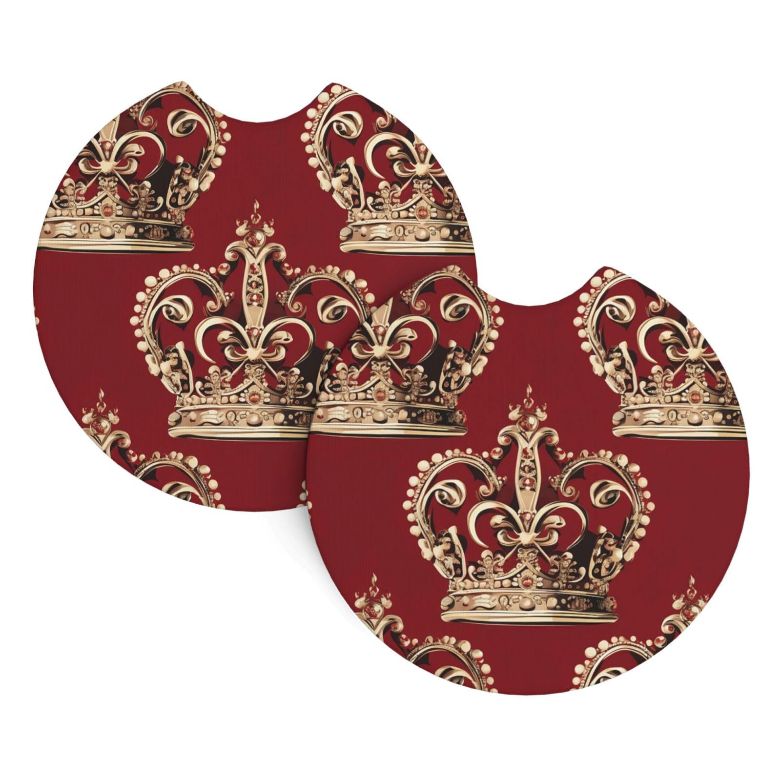 2PCS Car Coaster for Cup Holders Universal Auto Cup Mat Red Crown Cup Coaster Pad 2.7" Waterproof Neoprene Non-Slip Cup Holder Coasters Car Interior Accessories for Women Men