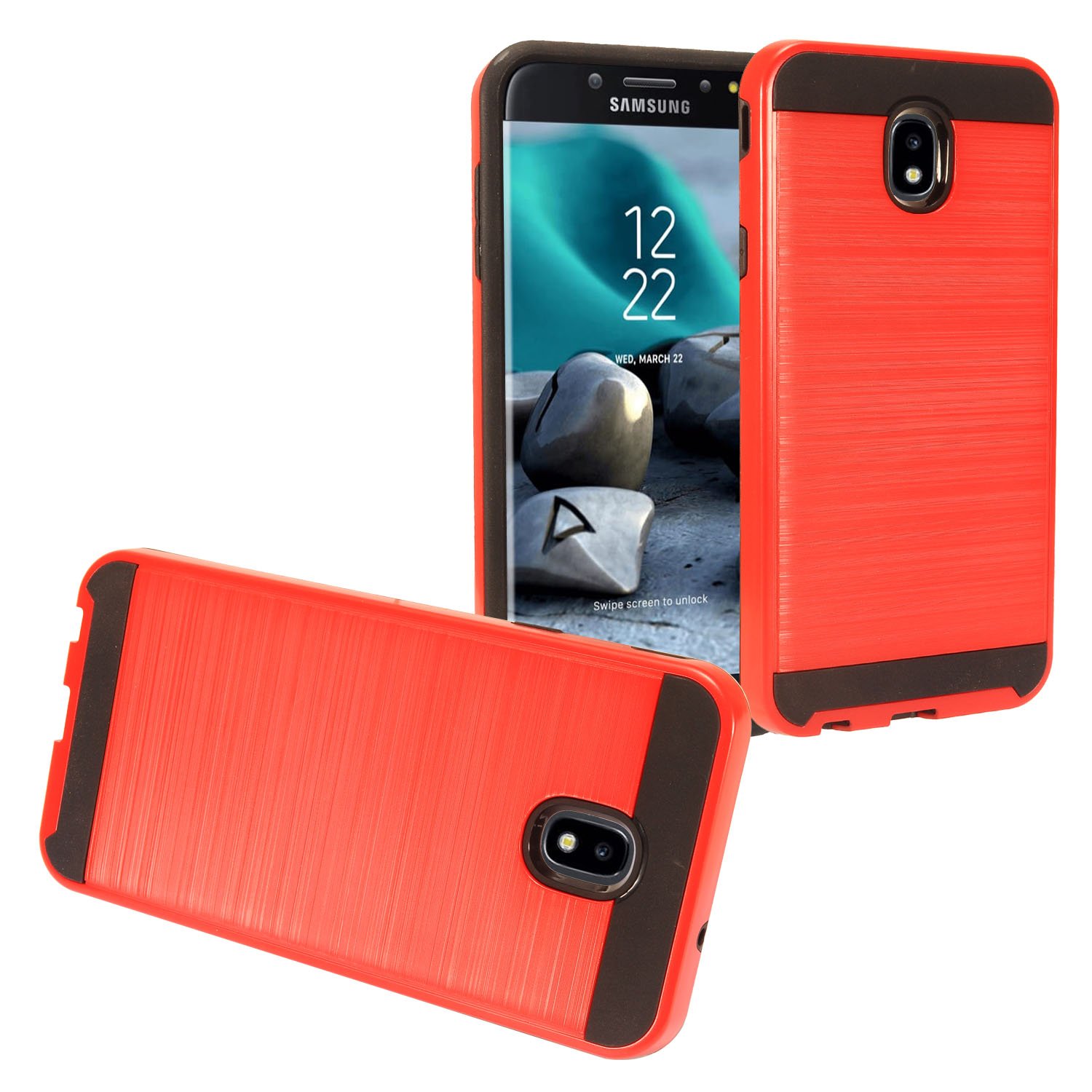 Z-GEN Galaxy J7 2018 Case - Brushed Style Hybrid Phone Case for Samsung J7 - CS3 Red