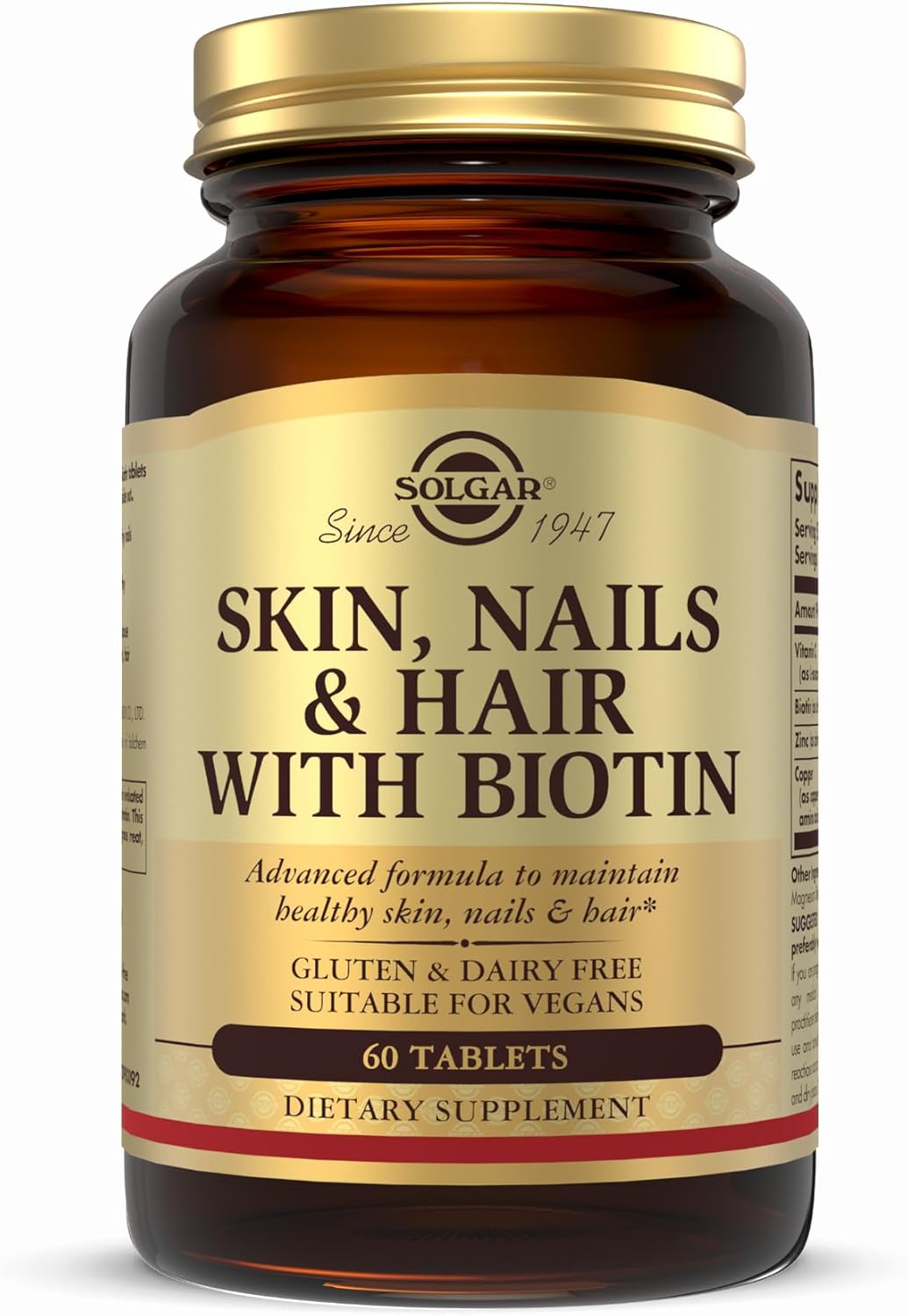 Solgar Skin, Nails & Hair with Biotin - 60 Tablets - with Vitamin C to Promote Healthy Collagen Production - 30 Servings