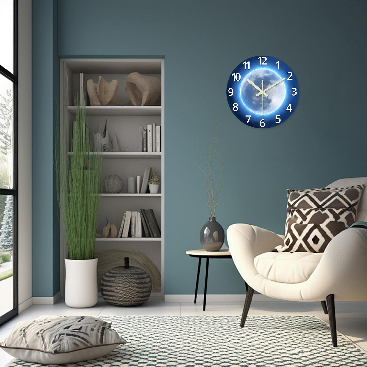 Constantplanet Analog Glow in The Dark Wall Clock Battery Operated 12 Inch Blue Light Up Clock for Wall Silent Wall Clock for Kids Bedroom