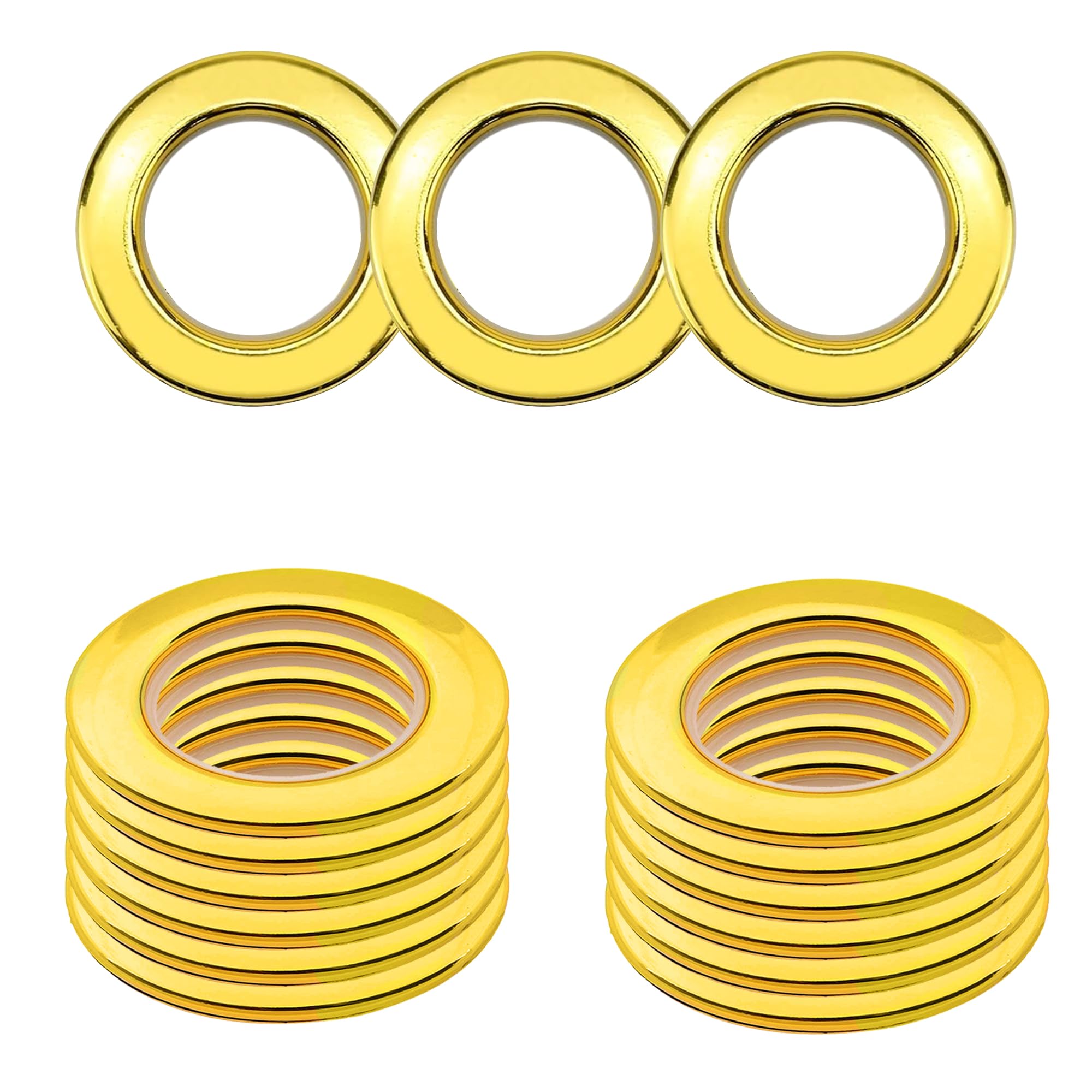 WedDecor 42mm Snap-On Curtain Grommets, Washable Low Noise Eyelet Rings, Smooth Glide Plastic Curtain Rings for Shower Room Divider Drapes, Drapery Hardware, Gold, Set 10 Pieces.