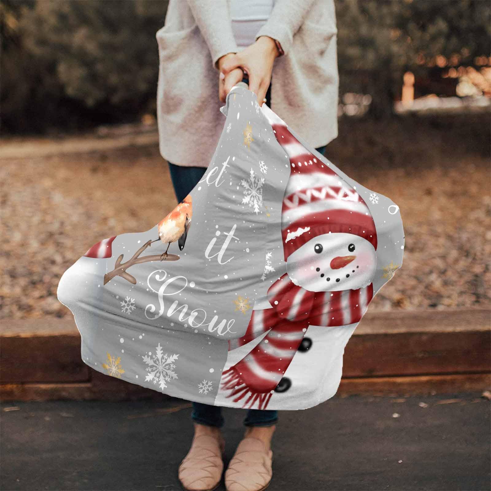 Nursing Cover for Breastfeeding Scarf, Winter Orange Red Snowman Snow Gray Baby Car Covers Super Soft Multi Use for Canopy Shopping Cart Cover Blanket Stroller Cover