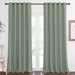 NICETOWN Sliding Door Window Treatment Blackout Patio Door Curtain Panels, Privacy Thermal Drapes for Bedroom Living Room Department with Grommet Top (Sage Green, W66 x L110)