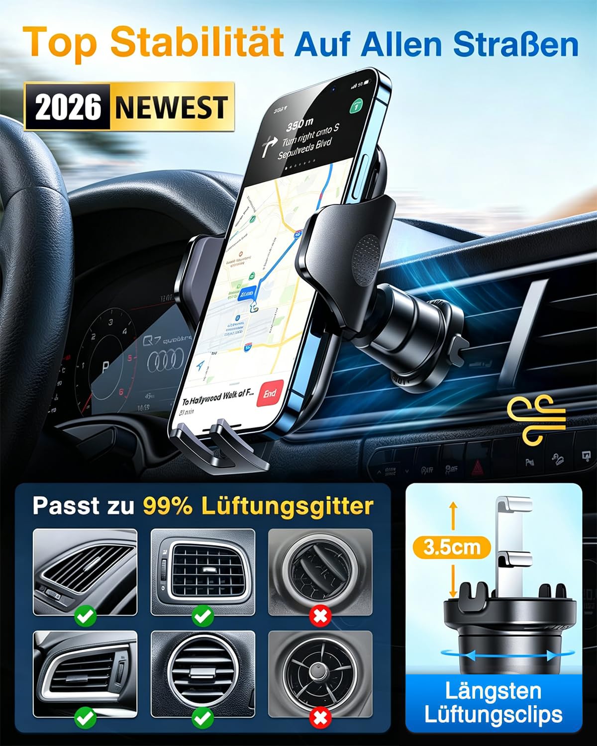 VANMASS 2026 Militärische Handyhalterung Auto Bombenfest Lüftungshaken Handy Halterung Auto Lüftung 100% Sicherer Griff Handyhalter 360°Drehbar Autohalterung Handy Auto für iPhone Samsung Smartphone