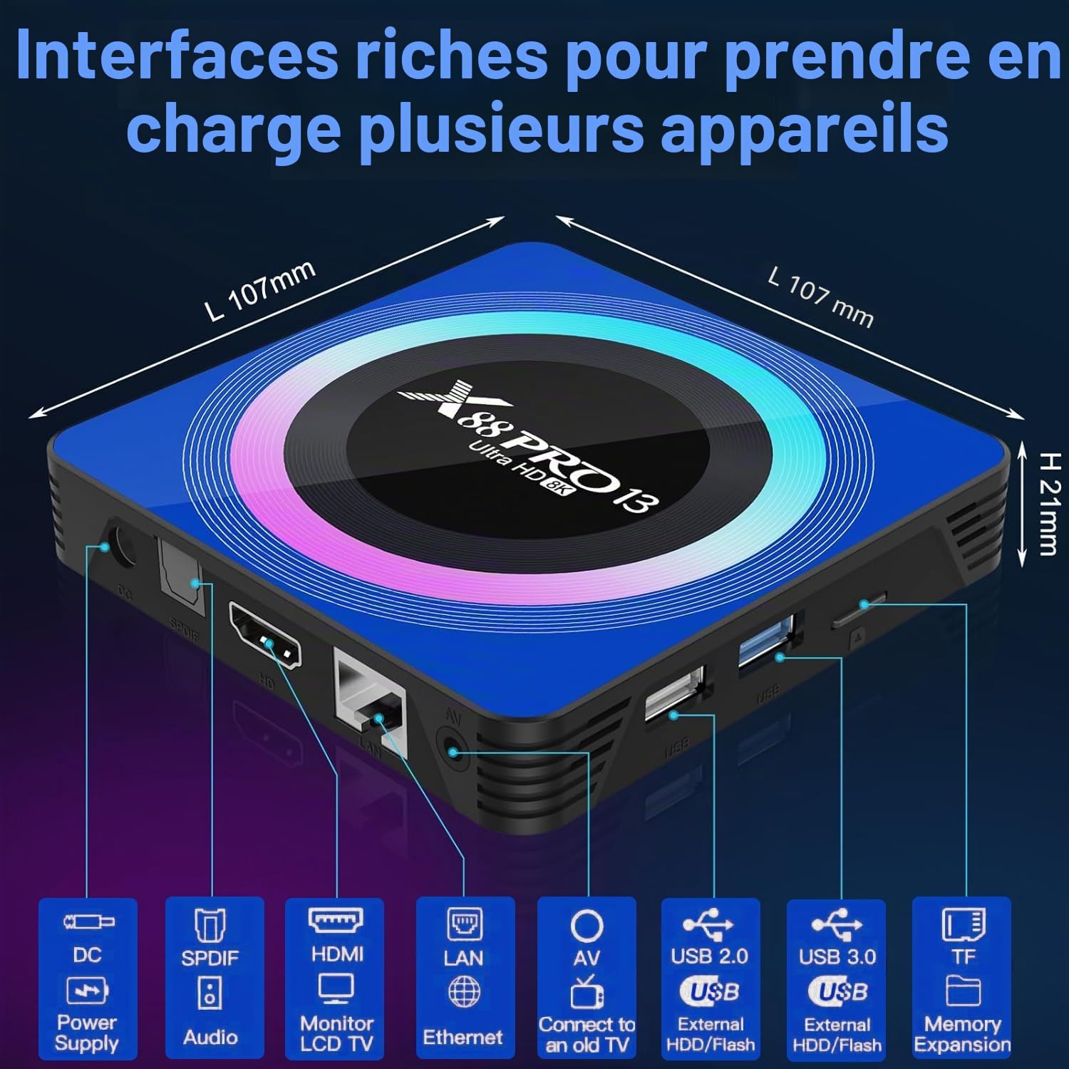 Android TV Box,X13 Android 13.0 4GB RAM 32GB ROM RK3528 Quad-Core 64bit Cortex-A53 Mali 450 MP2 GPU Support 8K 3D 1080P 2.4/5.0GHz WiFi BT5.0 10/100M Ethernet DLNA HDMI 2.0 H.265 Smart TV Box