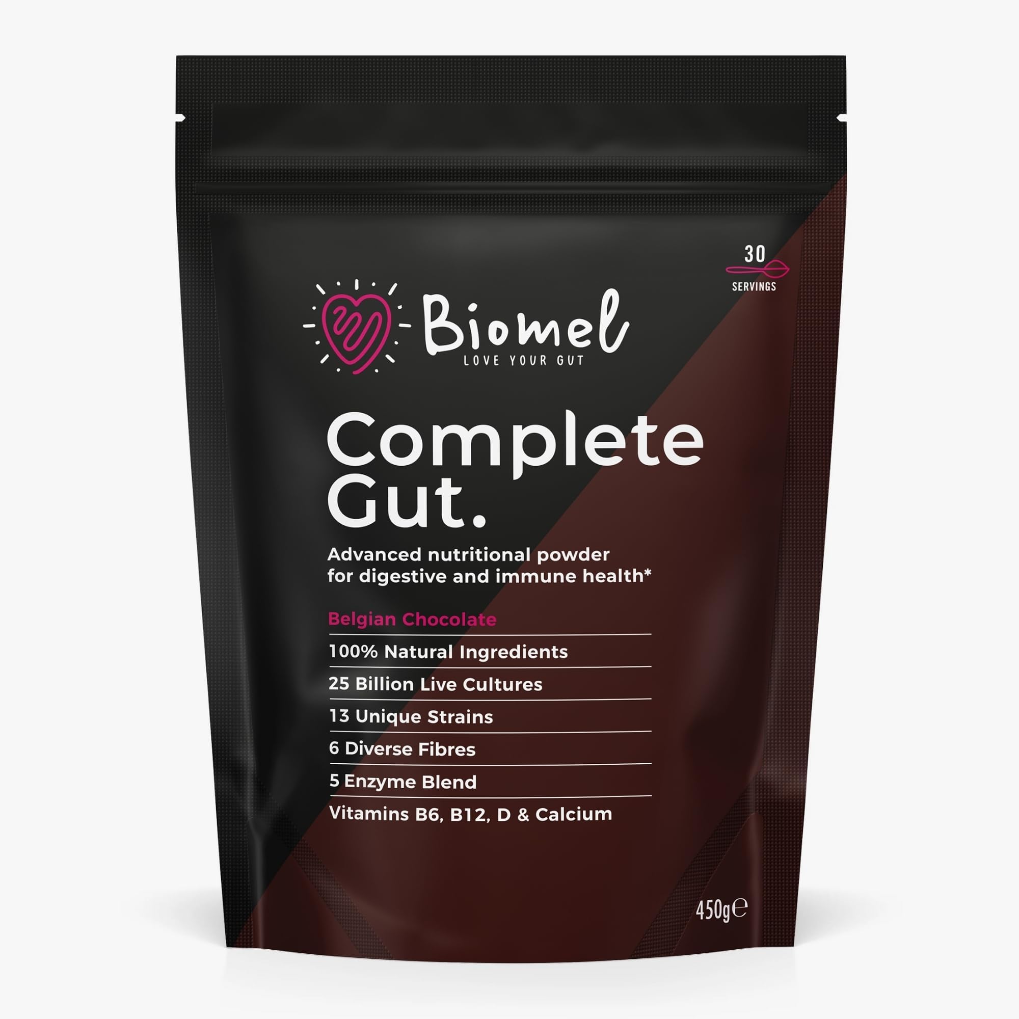 Complete Gut - Belgian Chocolate - Advanced Gut Health - 450g/30 Servings - Vegan Friendly - Gluten Free - Delicious & Effective