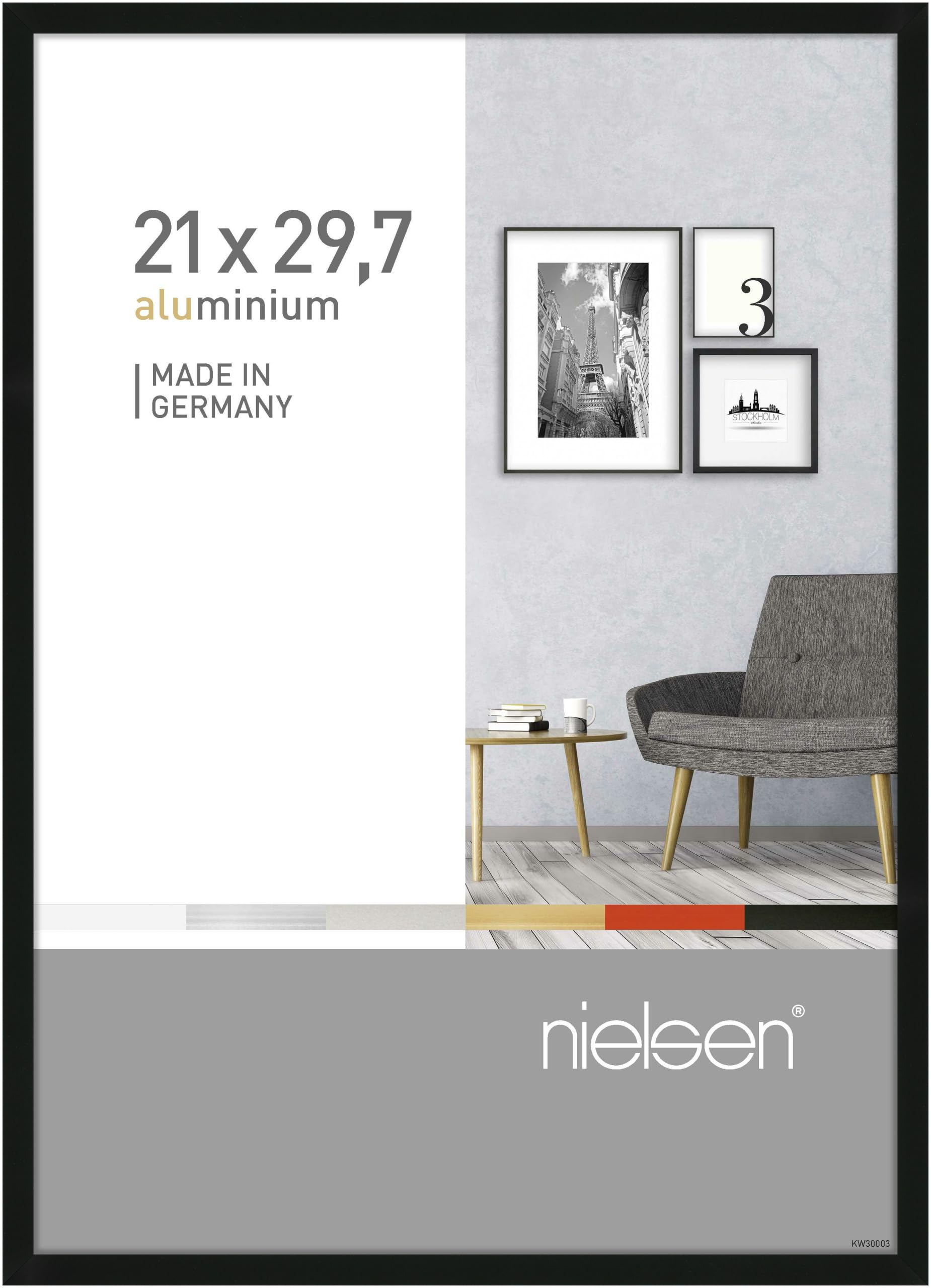 Nielsen Black Matt Pixel Aluminium Picture Frame - Frosted Black A4, 21X29.7cm - With Float Glass And Easy Push-Turn Clips