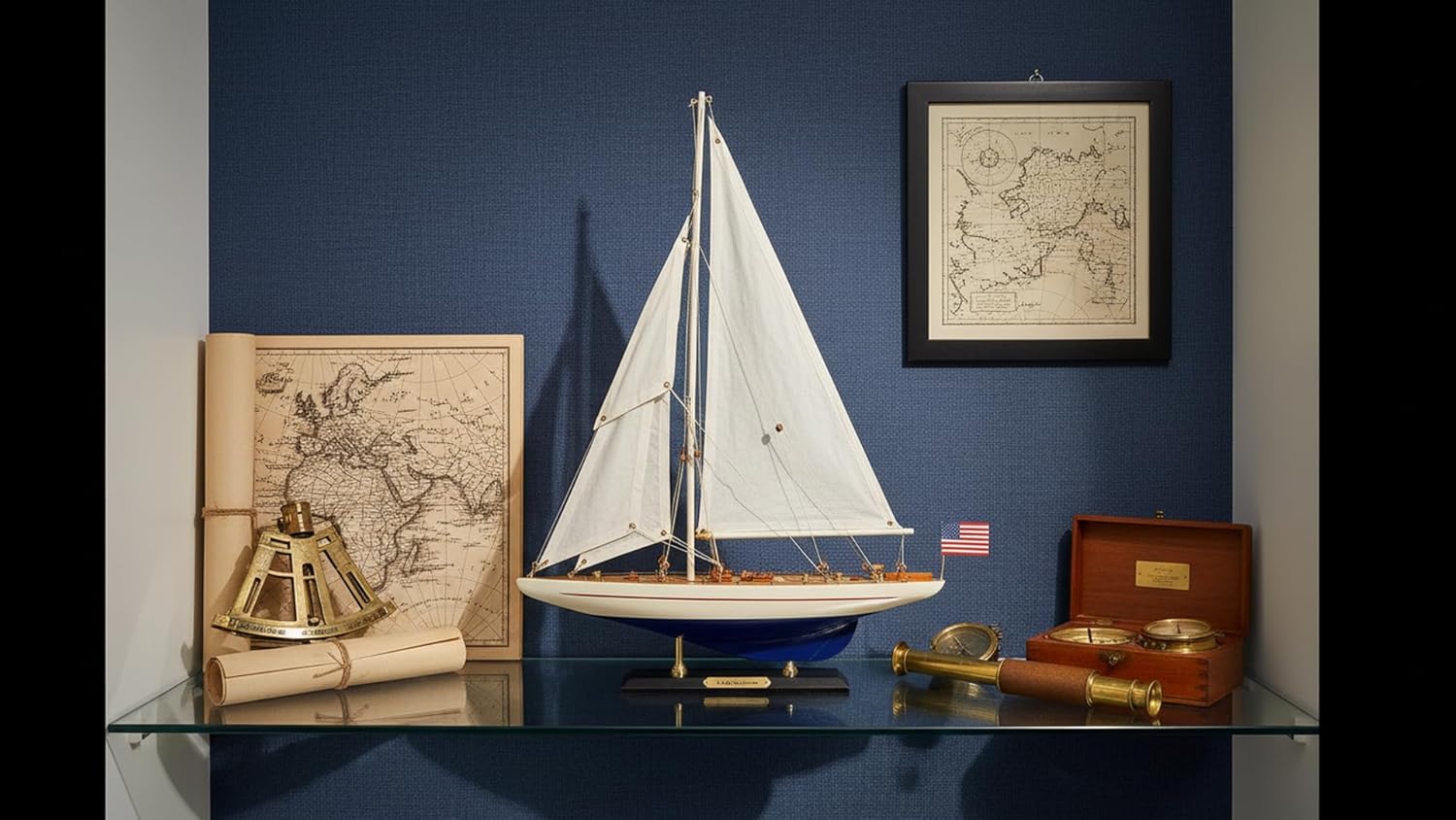 SAILINGSTORY Wooden Sailboat Model Ship Sailing Boat Yacht Decor Enterprise 1/100 Scale 1930 America's Cup Replica