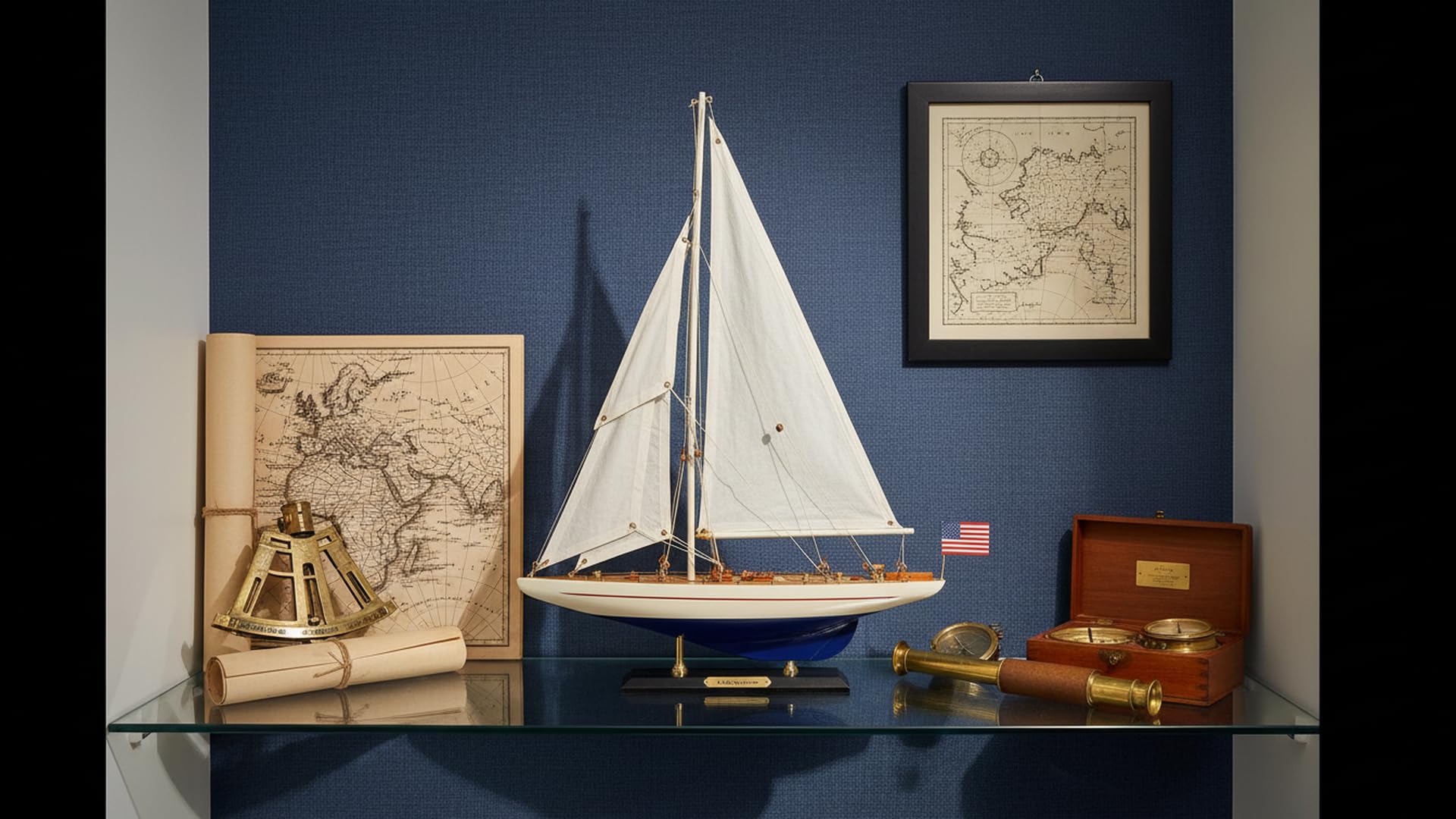 SAILINGSTORY Wooden Sailboat Model Ship Sailing Boat Yacht Decor Enterprise 1/100 Scale 1930 America's Cup Replica