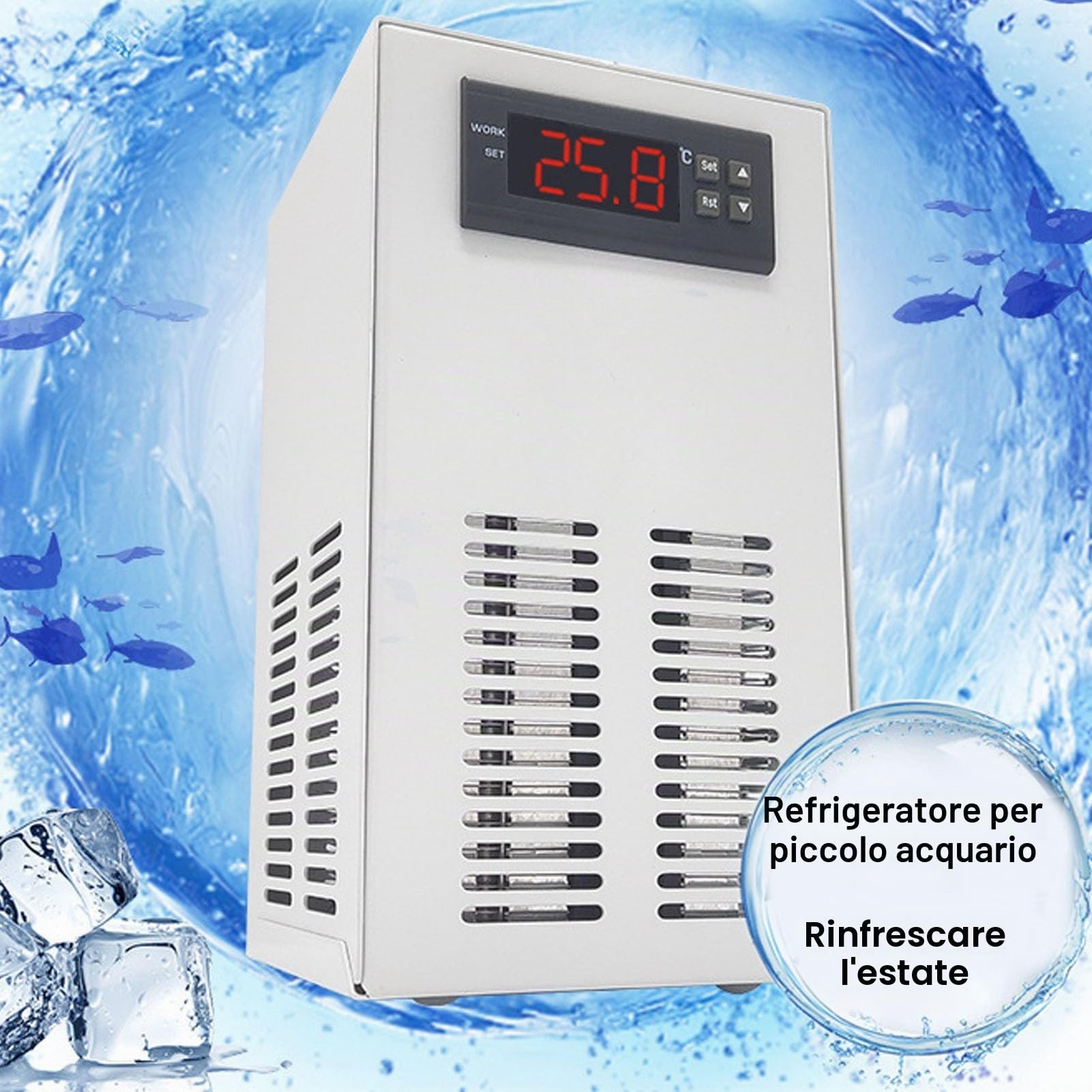 Refrigeratore per Acquario, Piccolo Refrigeratore D'Acqua Idroponico Silenzioso 5,28 Galloni / 20 Litri, di Raffreddamento per Acquario di Pesci Domestico per