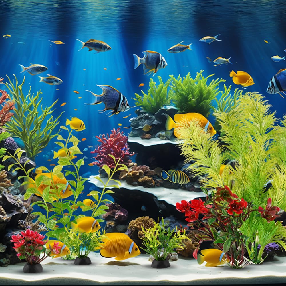 Zyren 11 Pièces Aquarium Decoration Plante, Plante Aquarium, Plantes Artificielles pour Aquarium, Plantes Artificielle Aquarium Deco, Cachette Décoration pour Aquarium Poissons