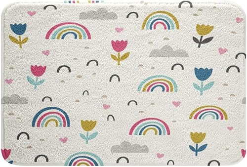 Miniatura 9 de Erosebridal Tapetes de baño de arcoíris para baño, 20 x 32 pulgadas, diseño de gotas de lluvia, antideslizantes, bonito tapete de puerta de arcoíris