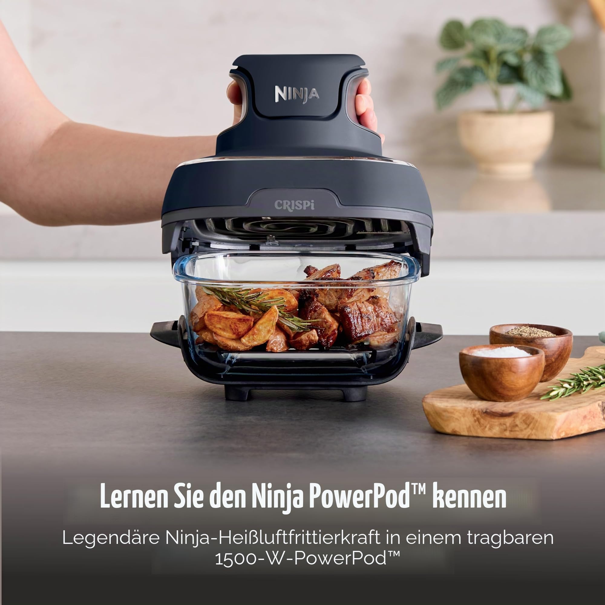 Ninja Crispi – Tragbares Kochsystem mit Crispi PowerPod, 6 Tassen und 4 Tempware-Glas-Tassen, hitzebeständig, Aufbewahrungsdeckel, mikrowellengeeignet