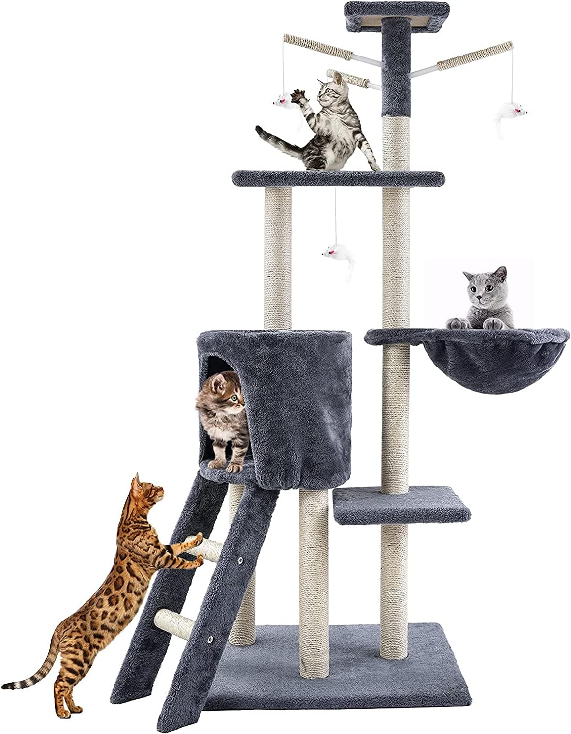 VINNYSEN Cat Tree, 135cm Multi-Level...