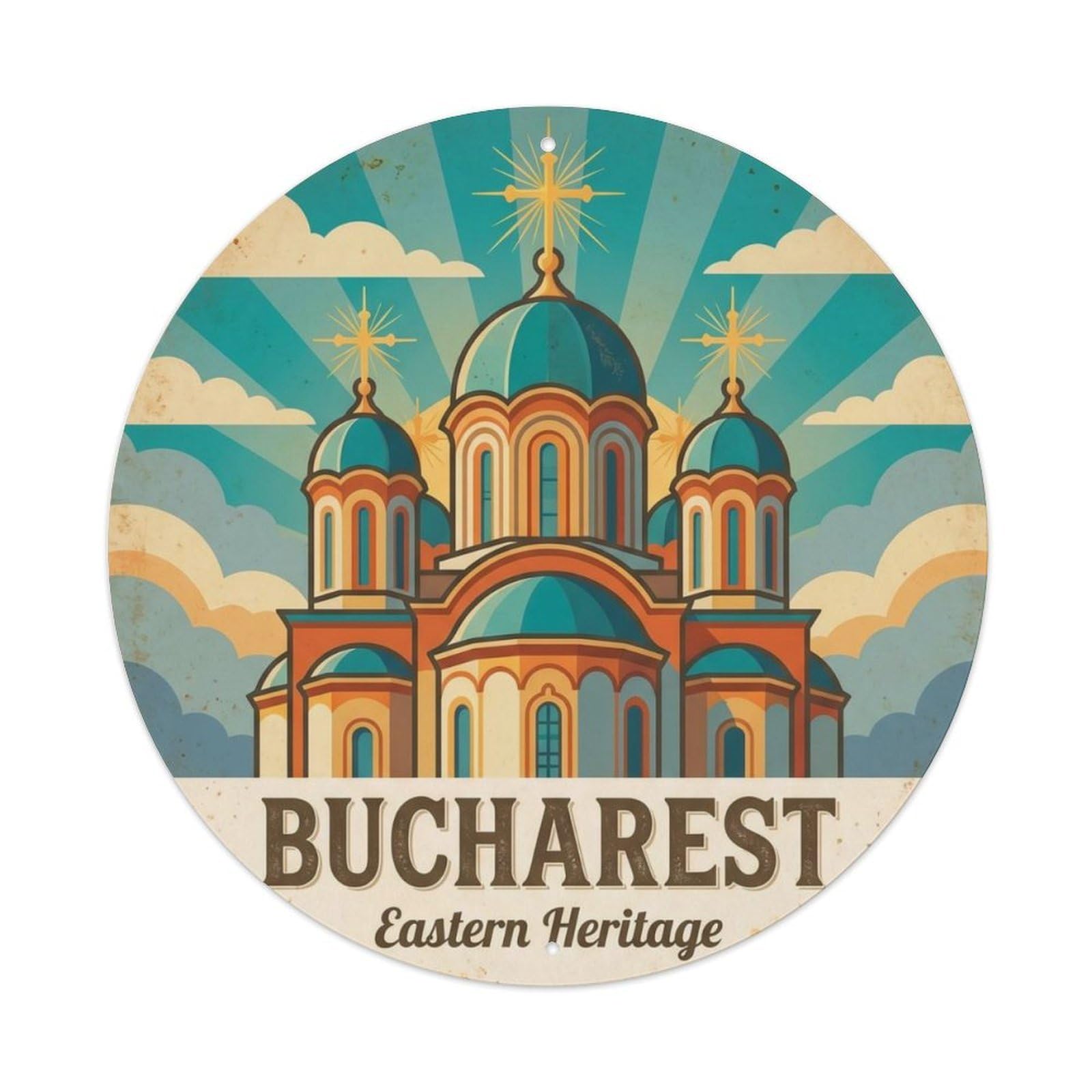 Vintage Travel Bucharest Cathedral Eastern 1 Metal Tin Sign