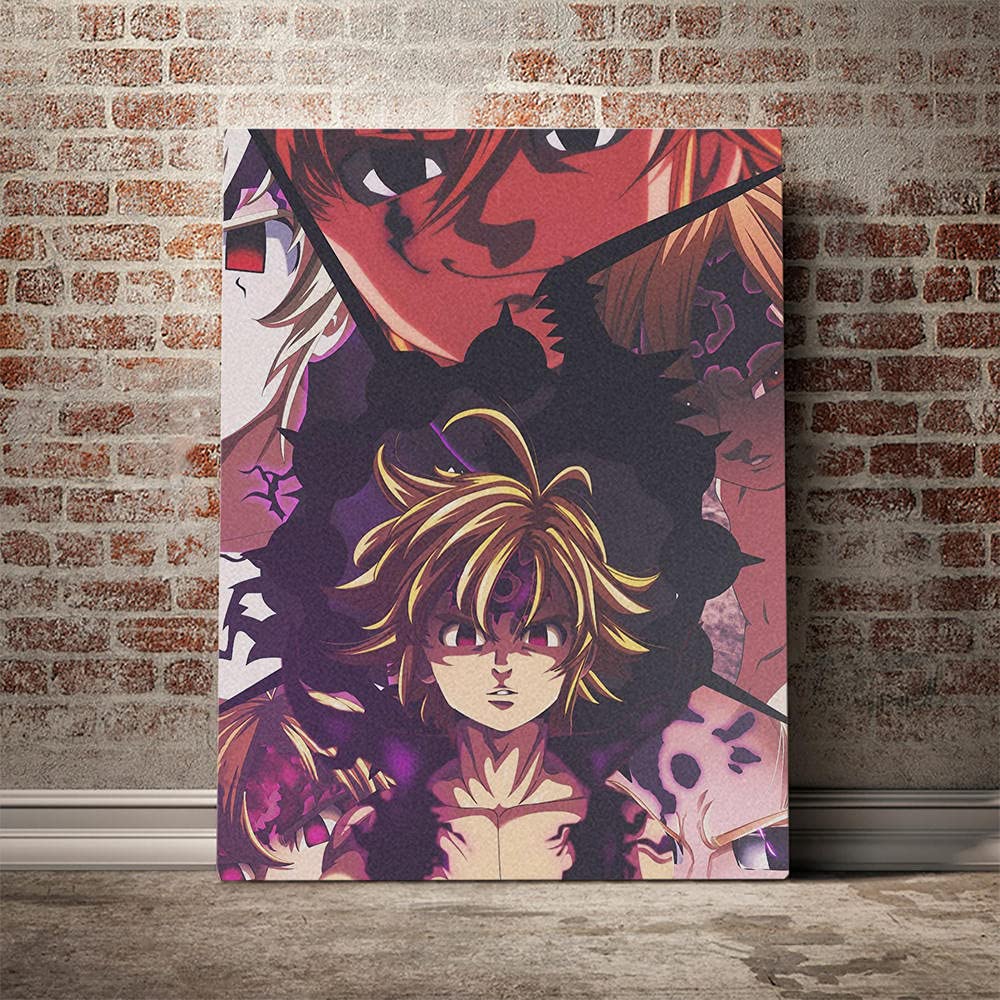 Tableau Meliodas Seven Deadly Sins peinture à l'huile 70x70 cadeau idéal anniversaire manga