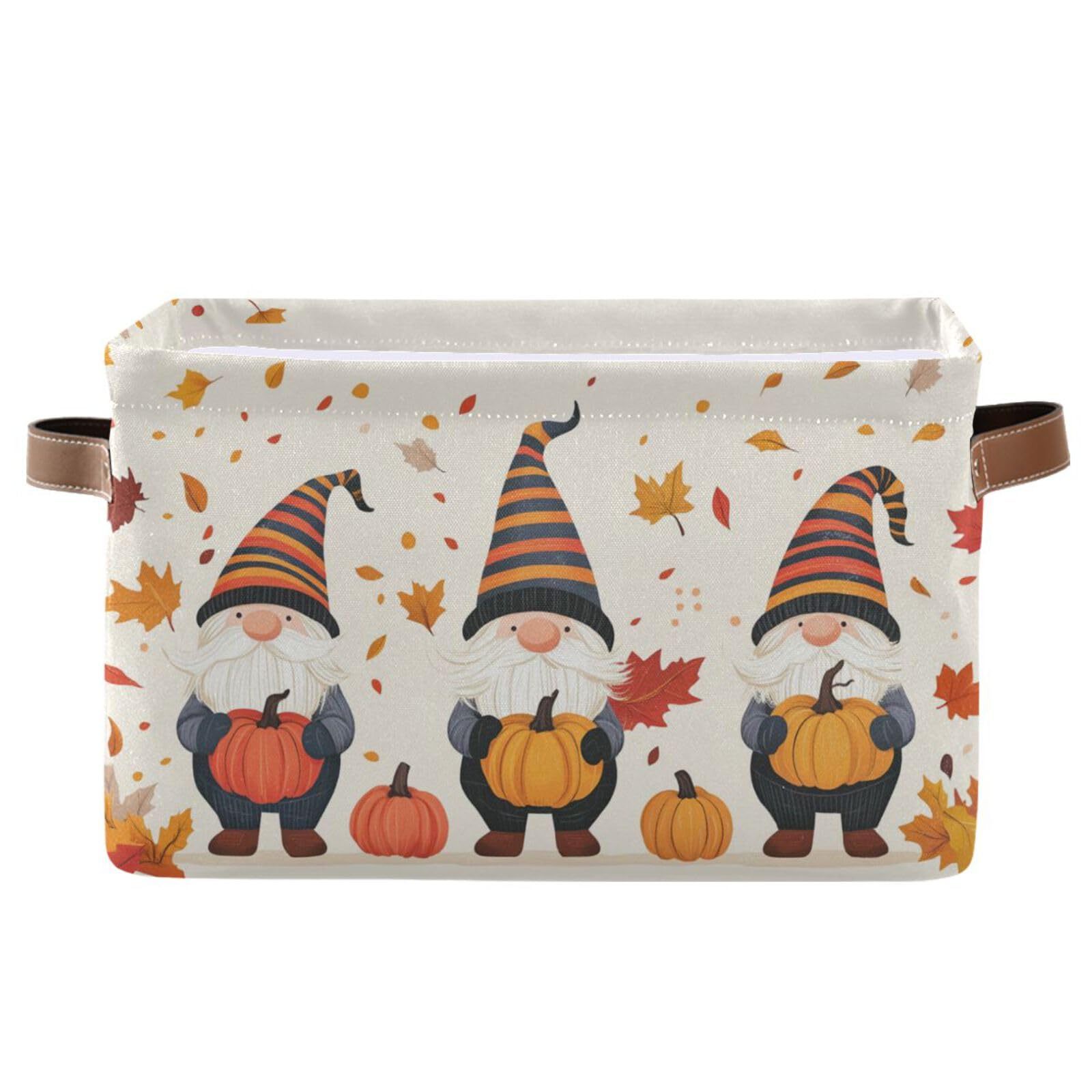 Aslsiy Storage Basket Gnome and Pumpkins Autumn Nursery Bins Apricot Baby Box Canvas Clothes Shelf Basket Laundry Hampers 1 Pcs