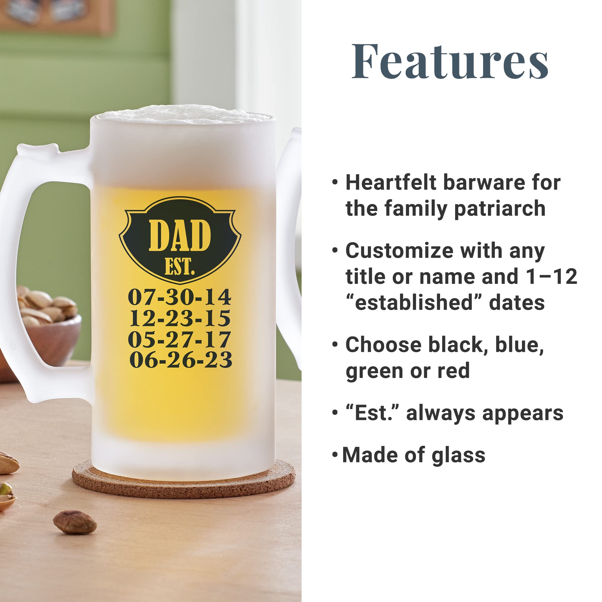 Let's Make Memories Personalized Daddy's Pride Frosted Beer Mug - Keepsake for Dad - For Him- Red