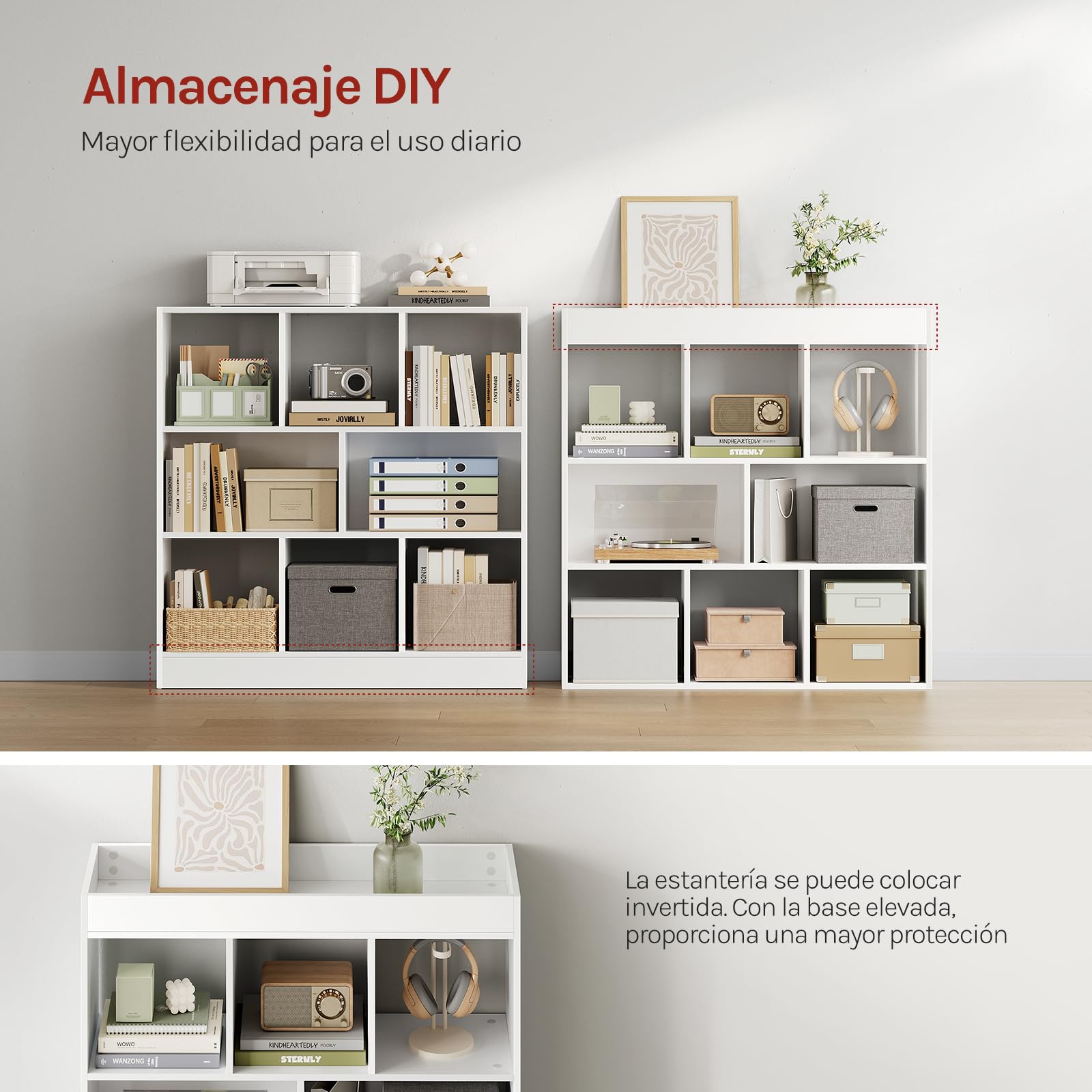 WOLTU Estantería para Libros de Estilo Nórdico Librería de Exposición Moderna Estante de Pared Decorativo para Sala de Estar, Oficina Gabinete para Archivos Libro CDs Plantas Blanco SK021ws